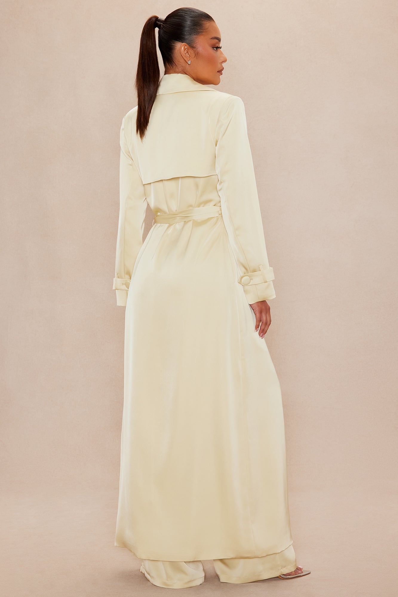 Gabriella Satin Trench Coat And Pant Set - Butter Yellow