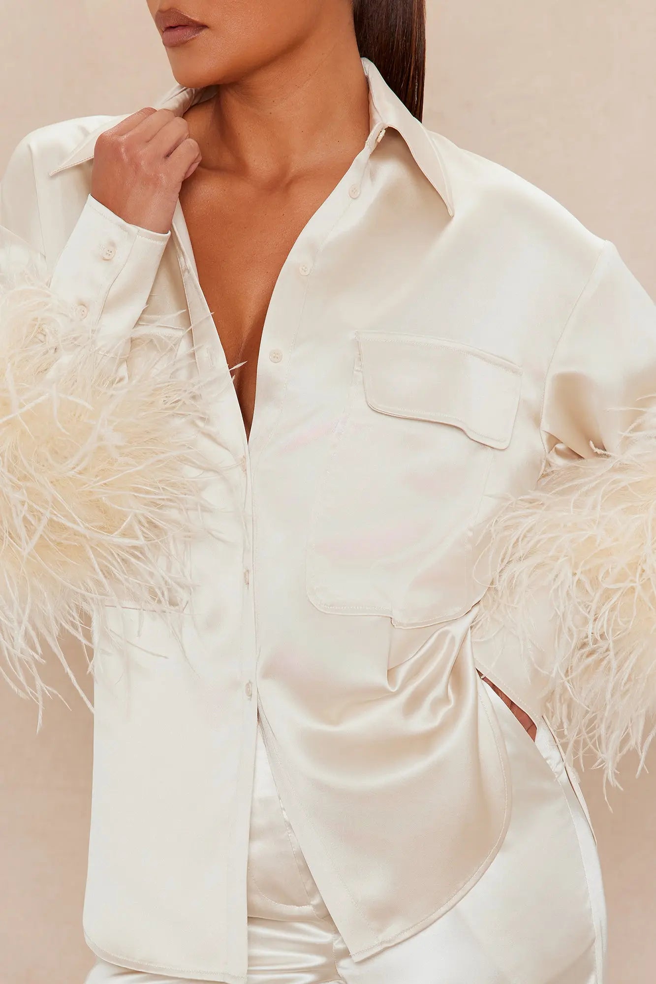 Anna Satin Feather Shirt - Champagne 