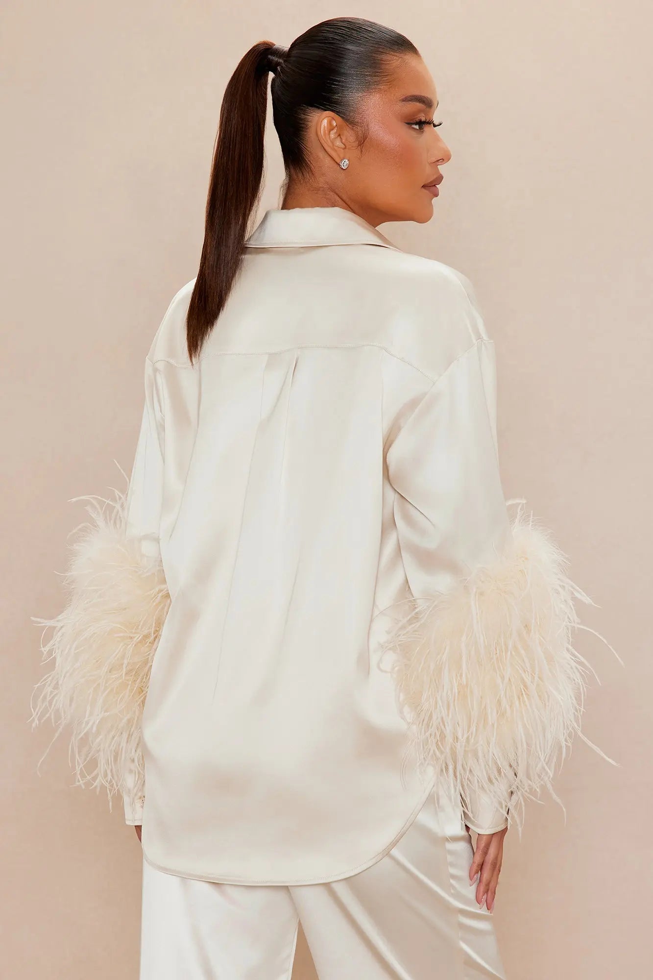 Anna Satin Feather Shirt - Champagne 