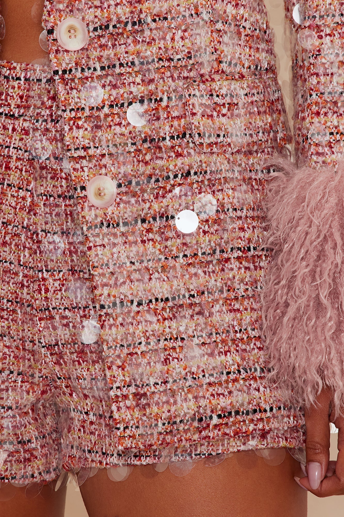 Emerson Sequin Tweed Short - Pink/combo 