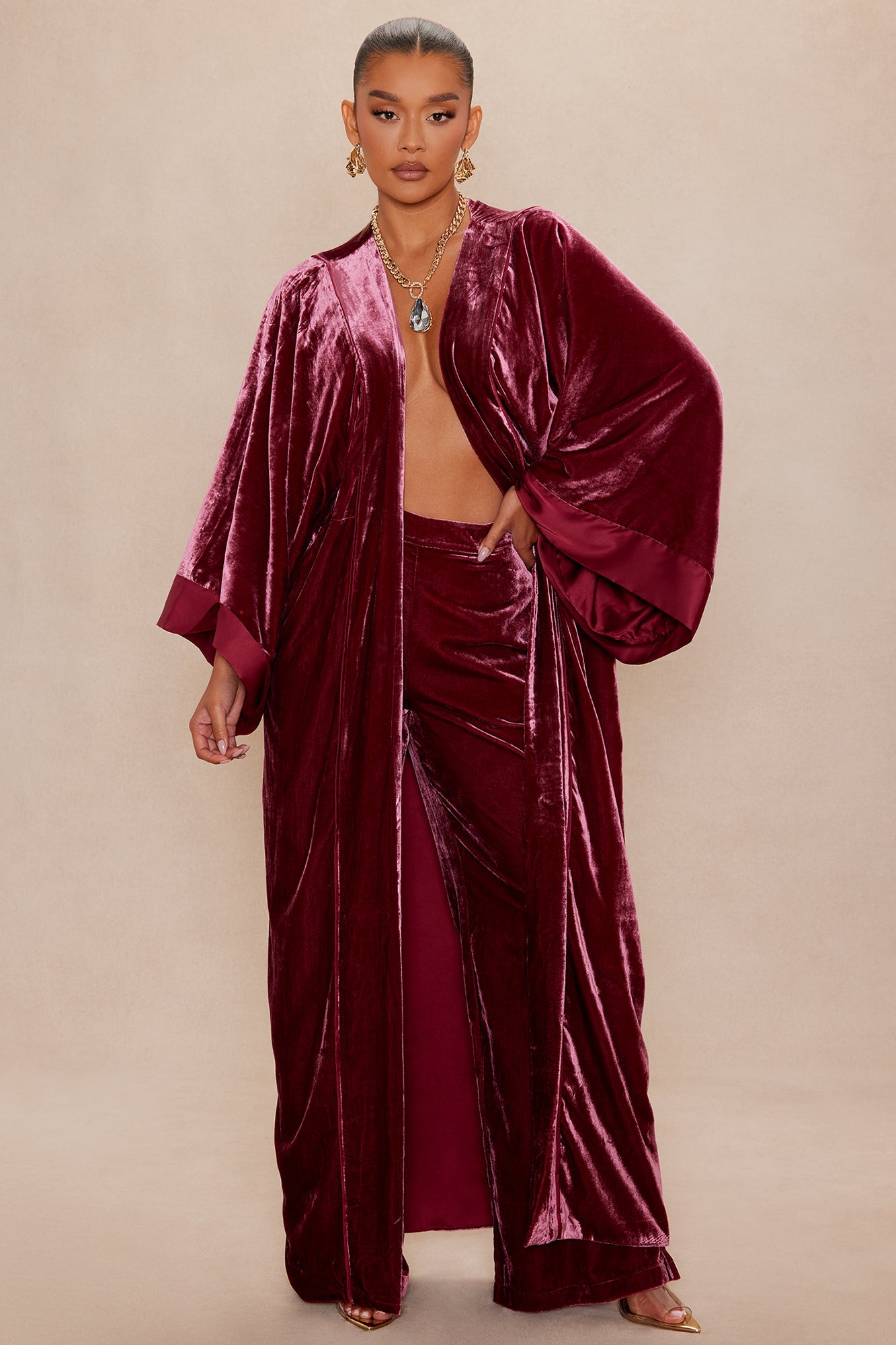 Georgia Velour Pant - Burgundy