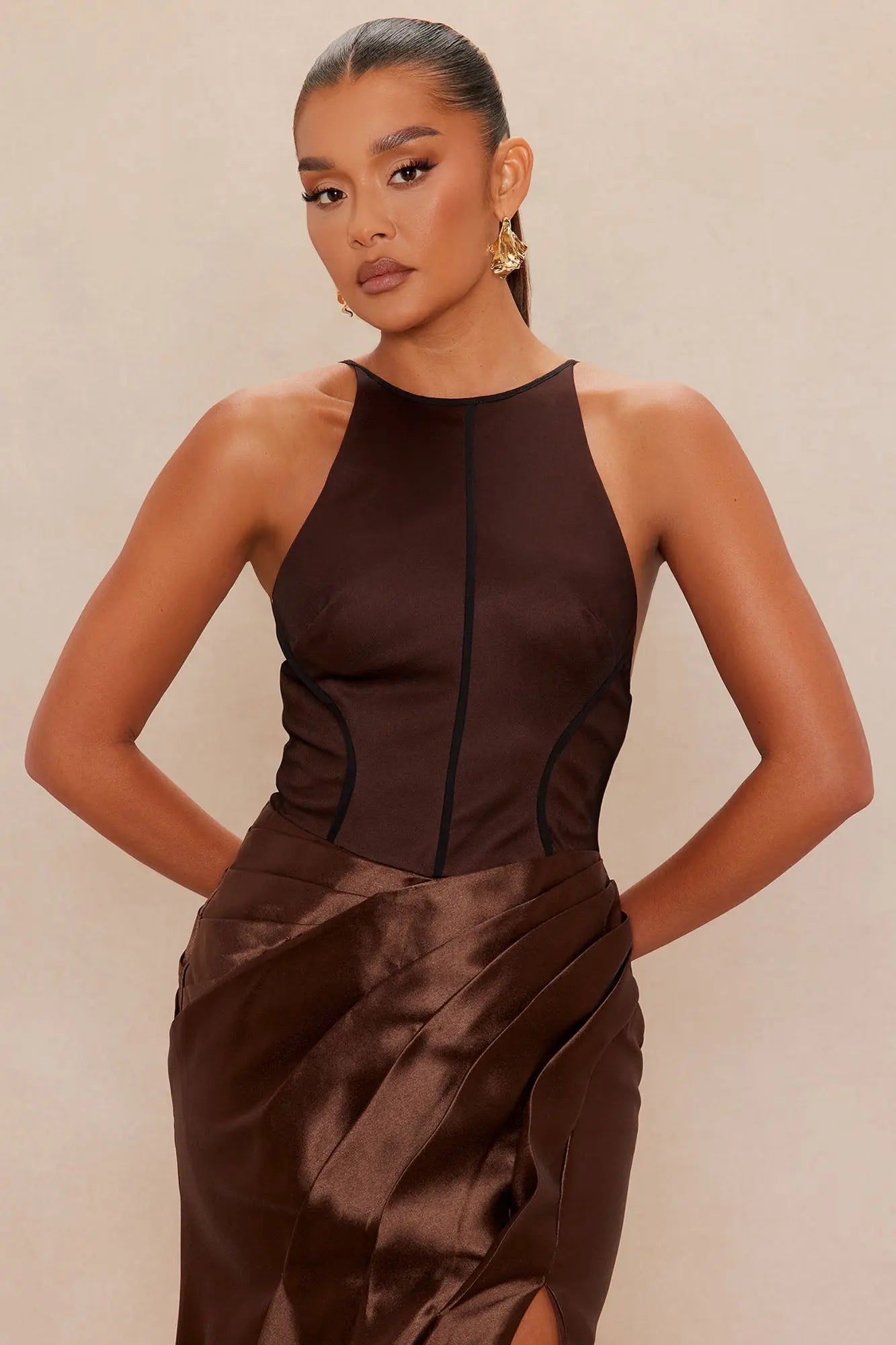Annalise Backless Taffeta Gown - Chocolate 