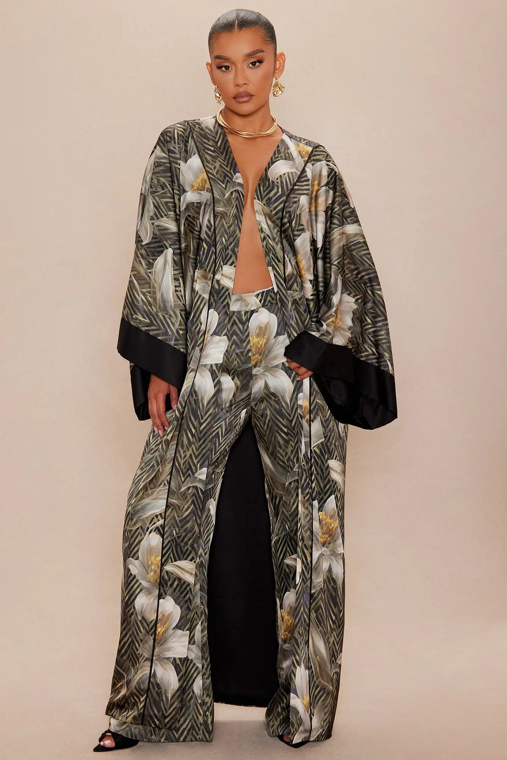 Alia Satin Kimono - Green/combo 