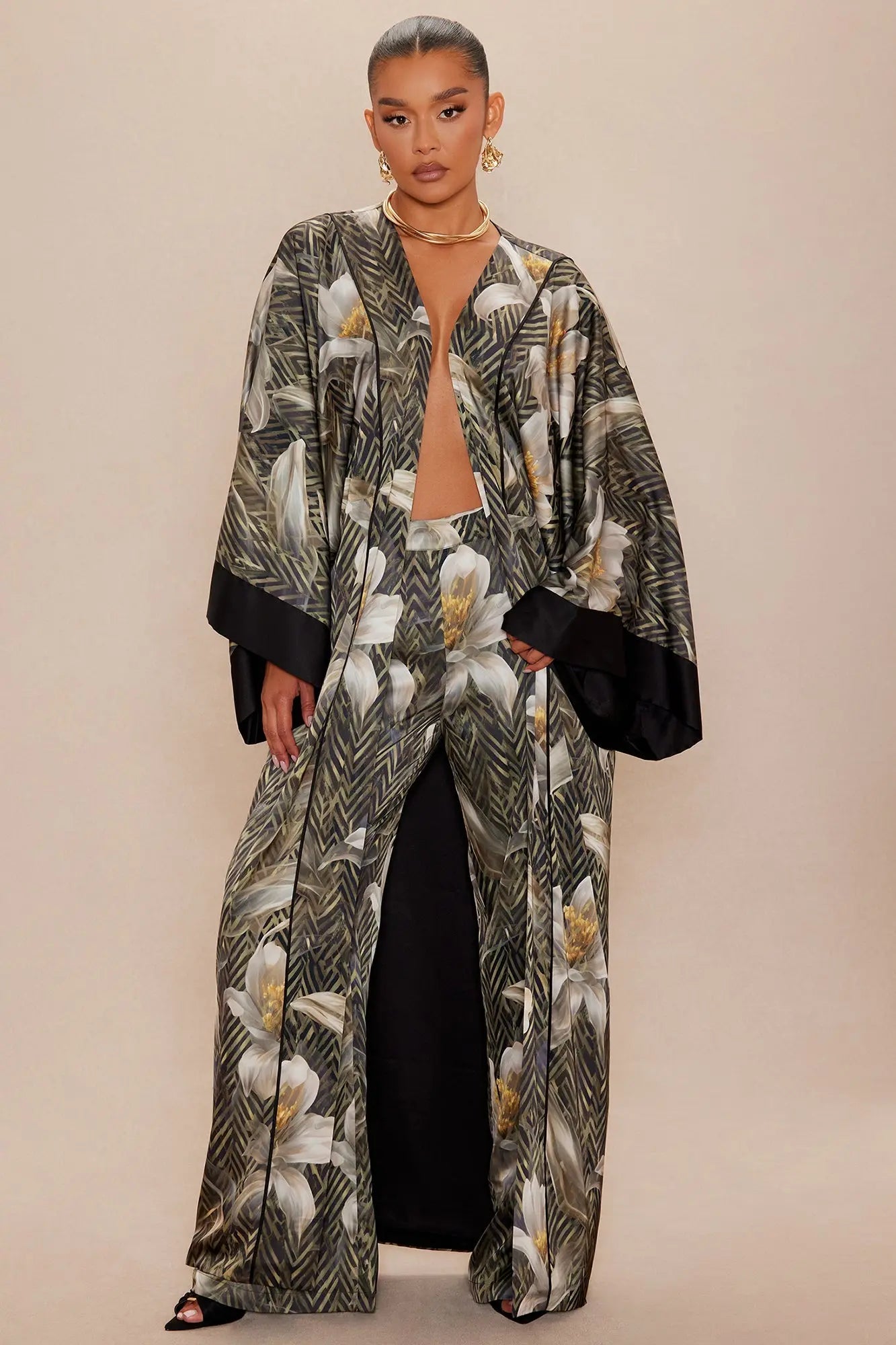 Alia Satin Kimono - Green/combo 