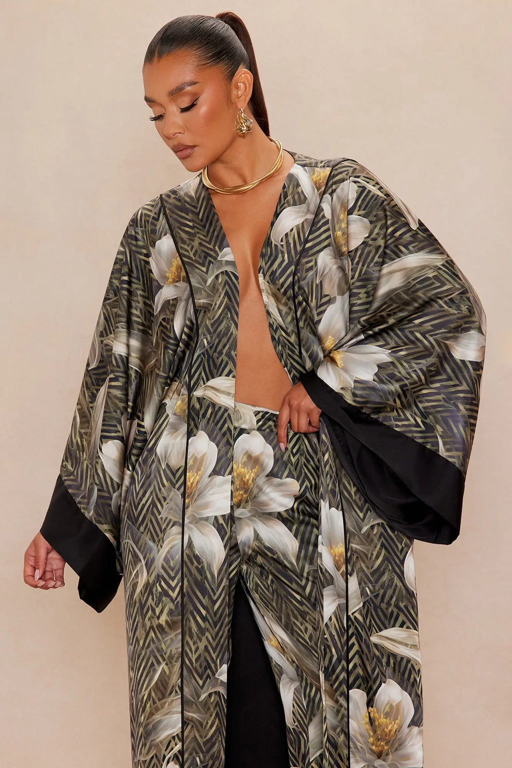 Alia Satin Kimono - Green/combo 