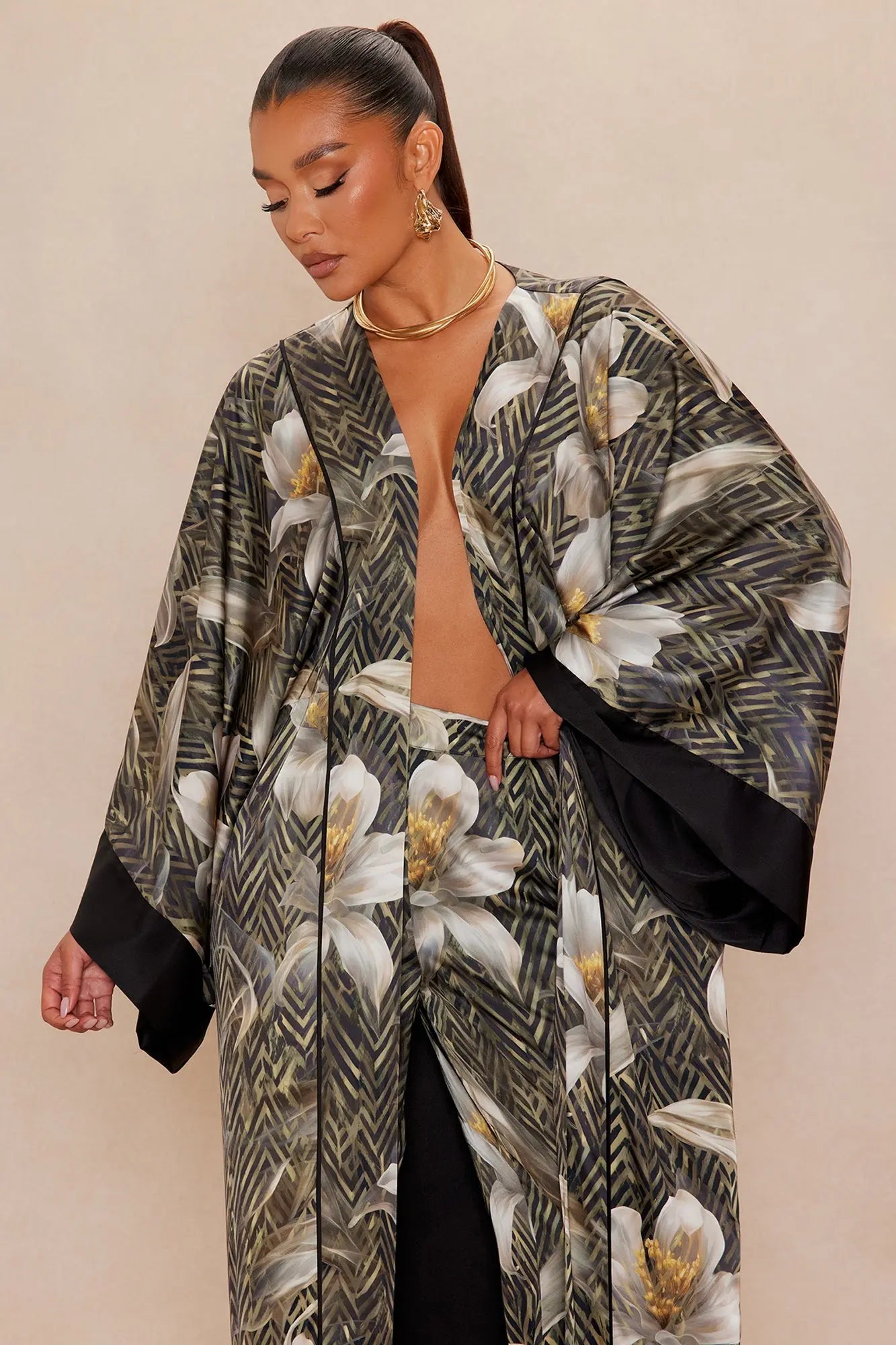 Alia Satin Kimono - Green/combo 