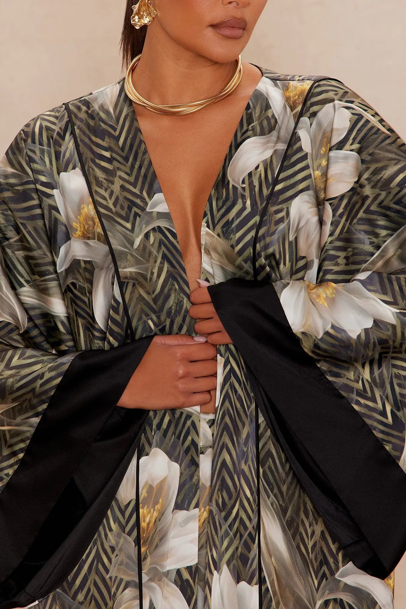 Alia Satin Kimono - Green/combo 