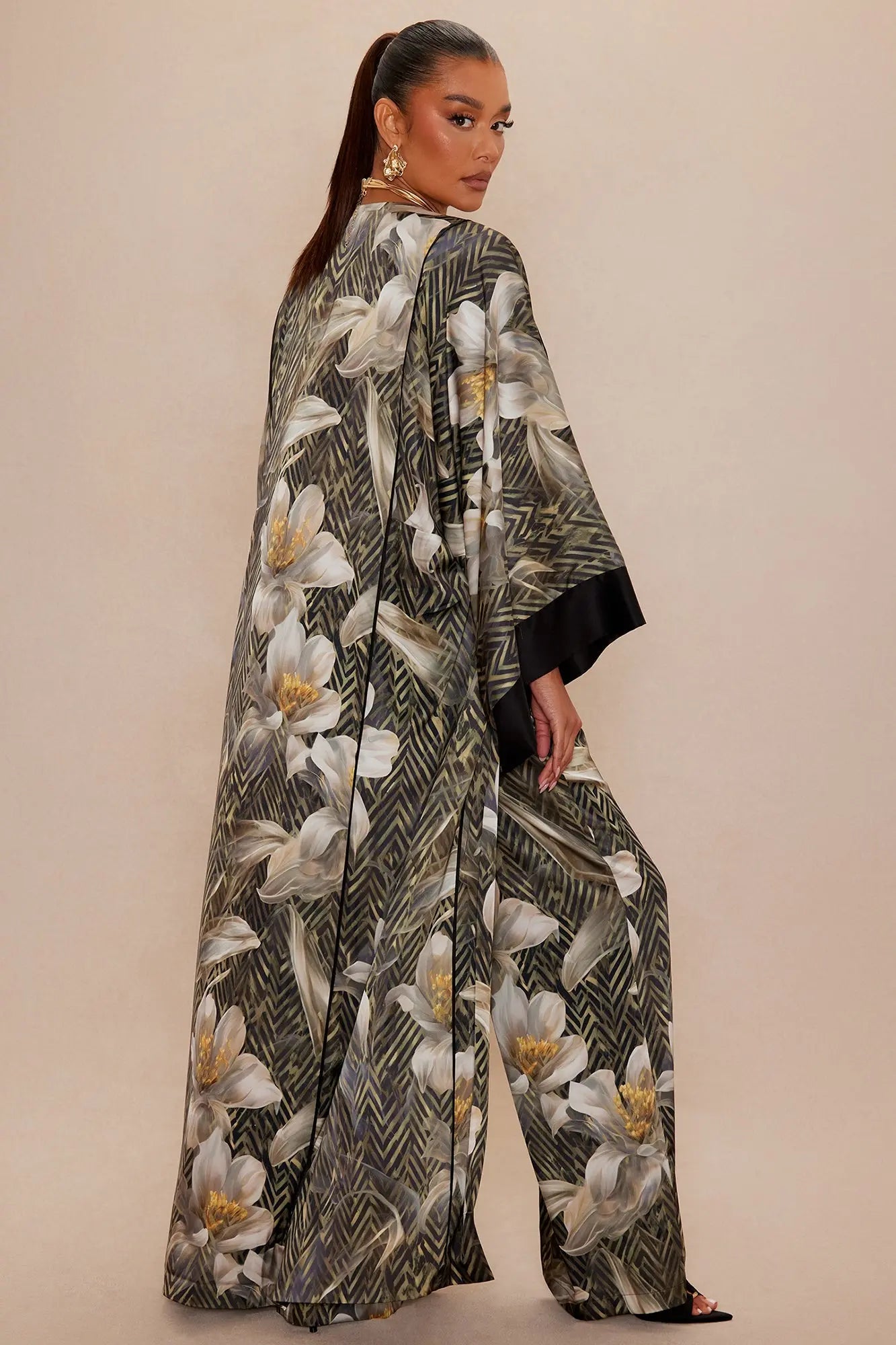 Alia Satin Kimono - Green/combo 