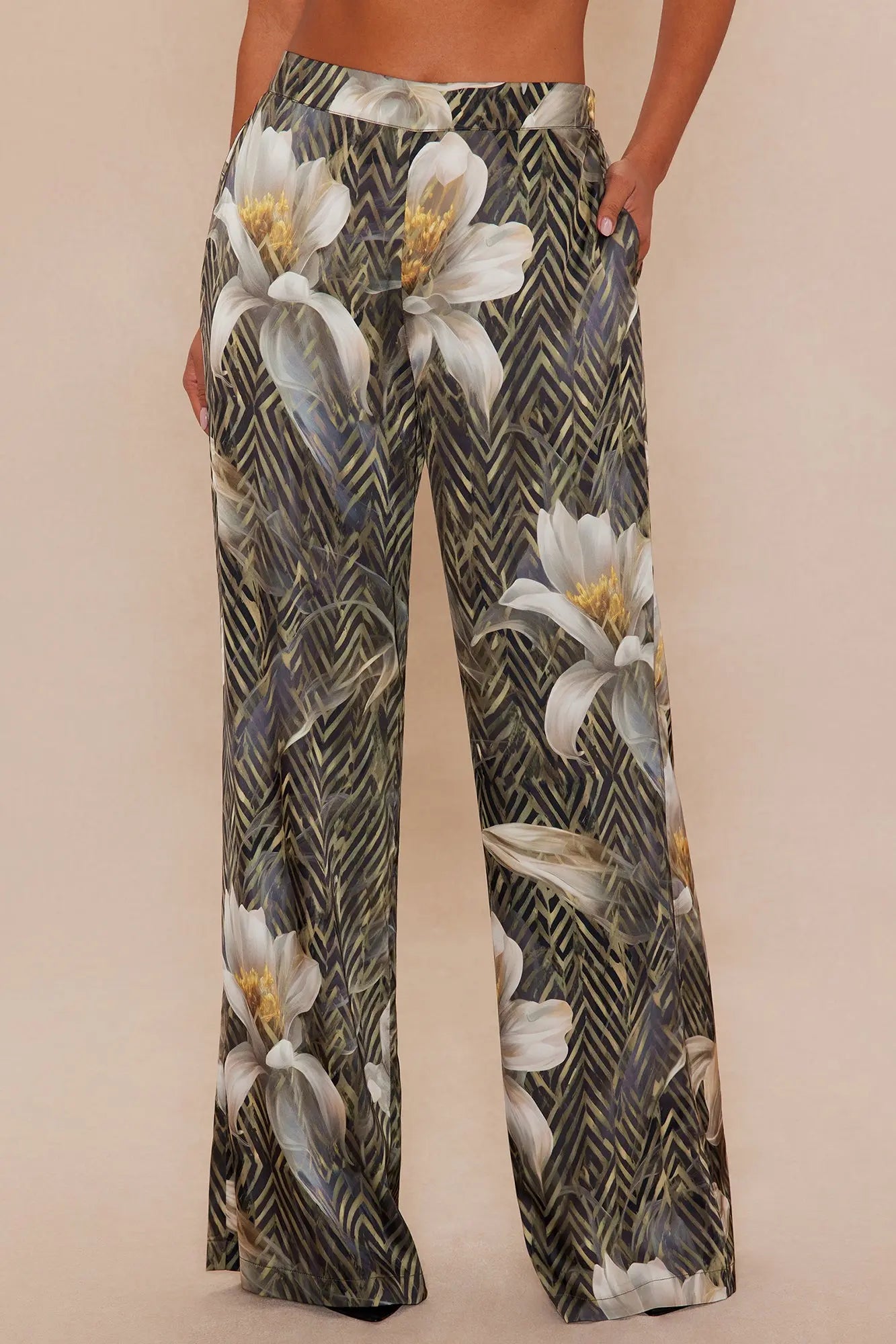 Alia Satin Wide Leg Pant - Green/combo 