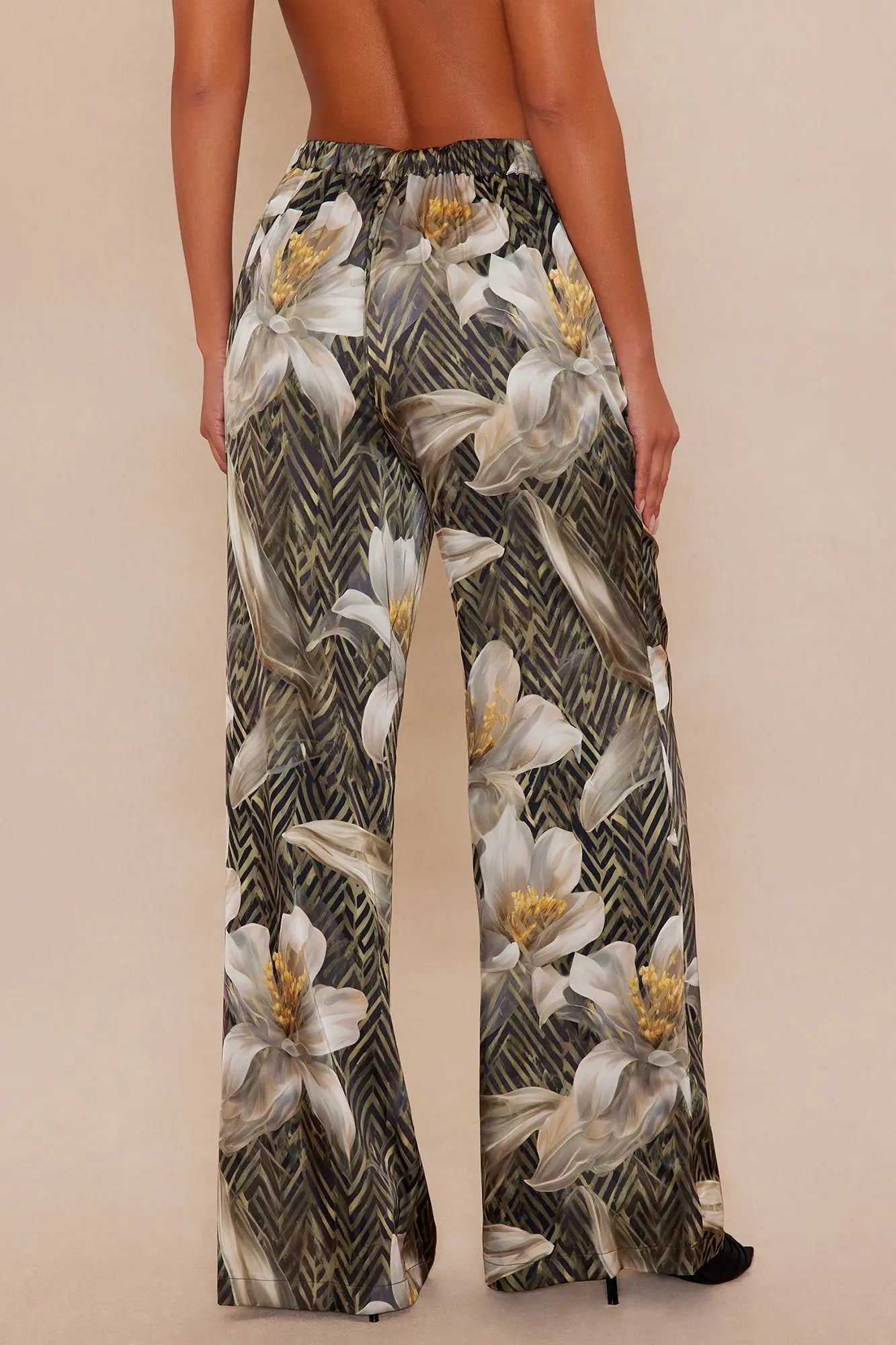 Alia Satin Wide Leg Pant - Green/combo 
