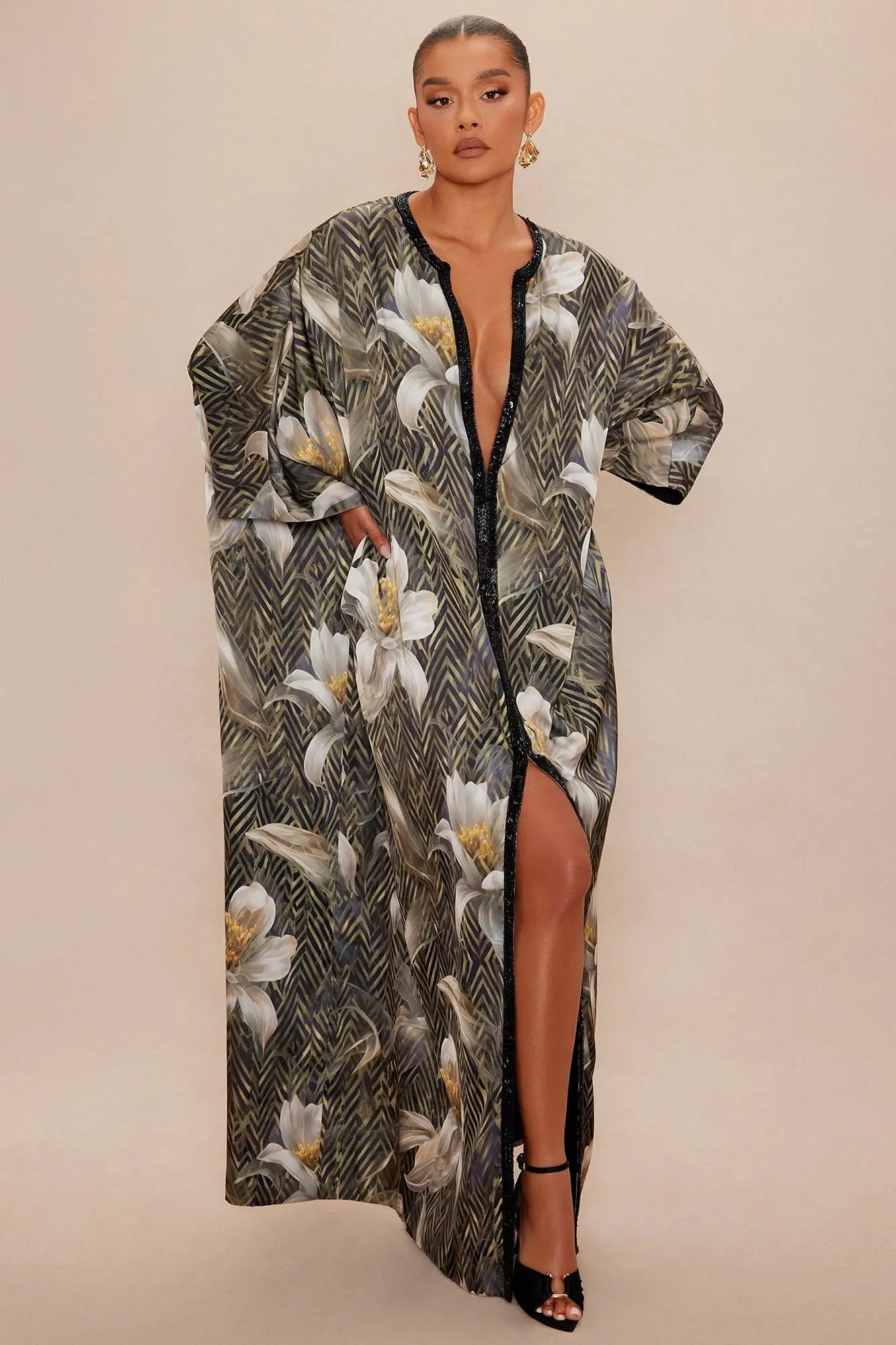 Alia Embellished Satin Maxi Dress - Green/combo 
