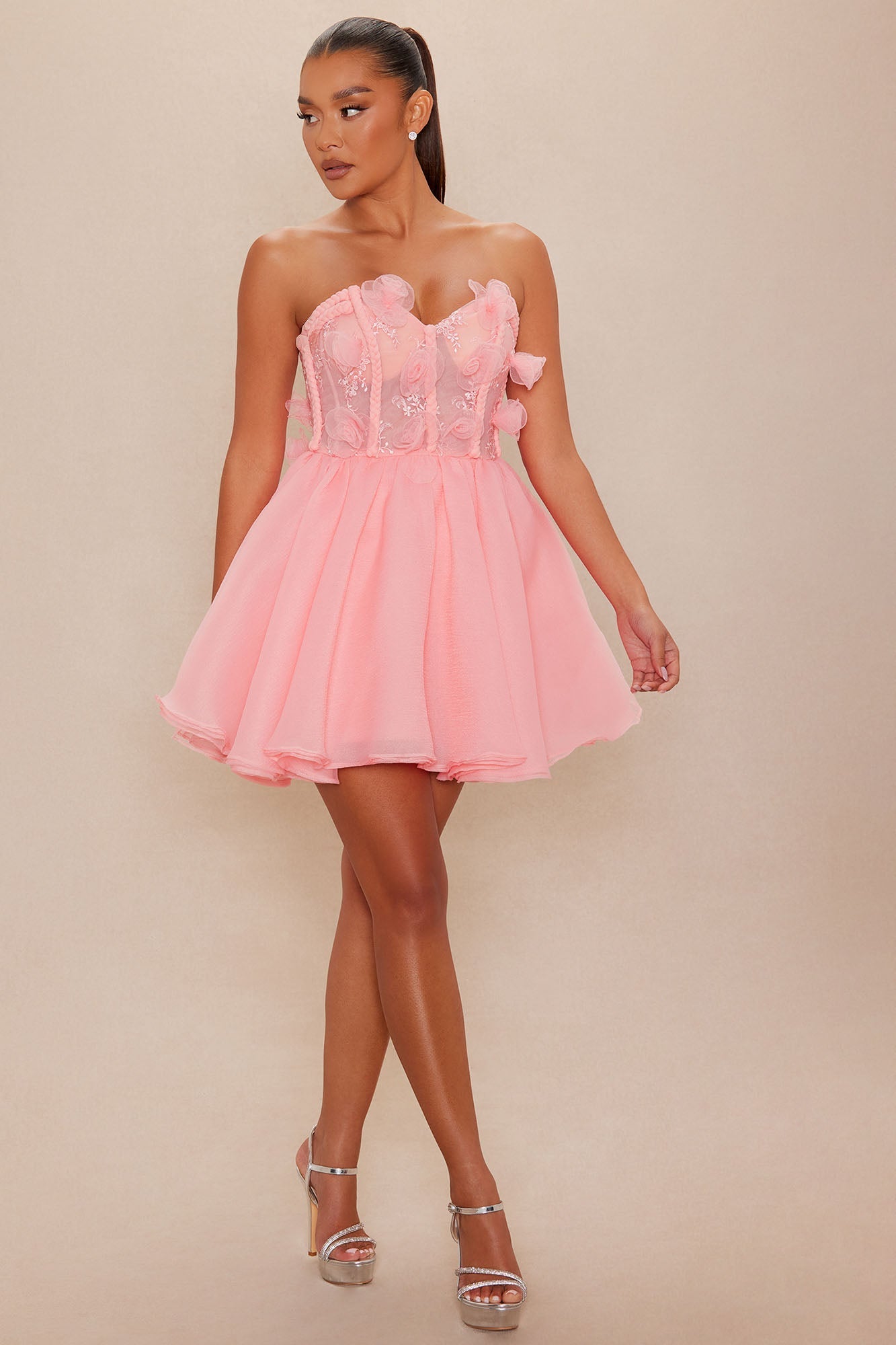 Roselyn Tulle Mini Dress - Pink 