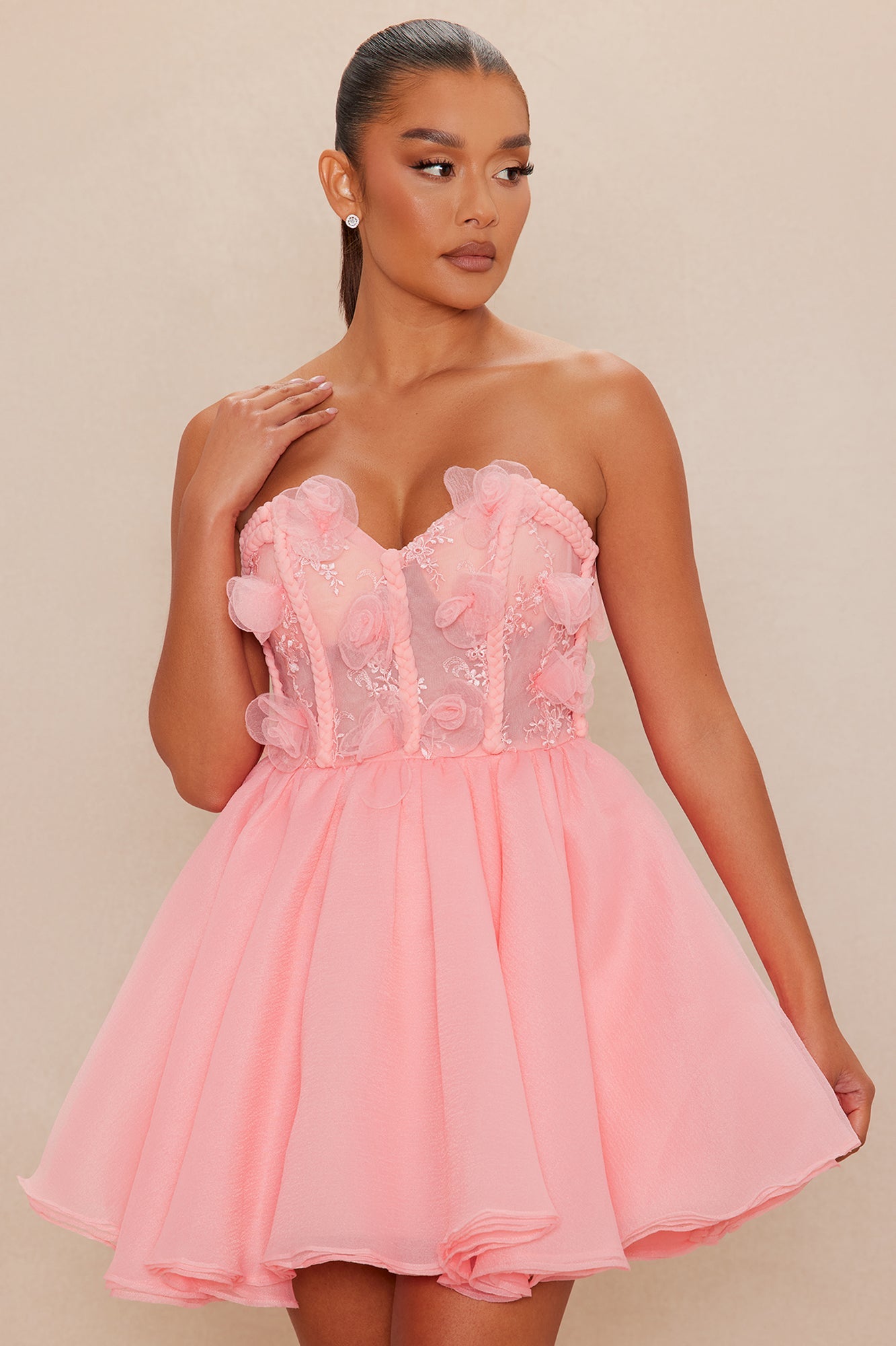 Roselyn Tulle Mini Dress - Pink 