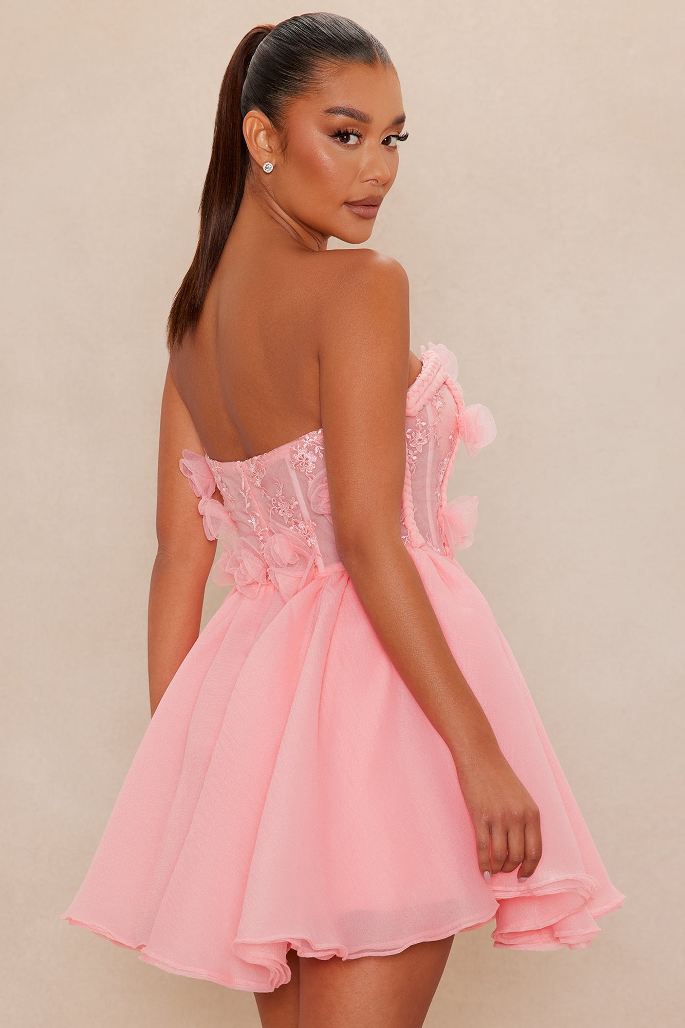 Roselyn Tulle Mini Dress - Pink 