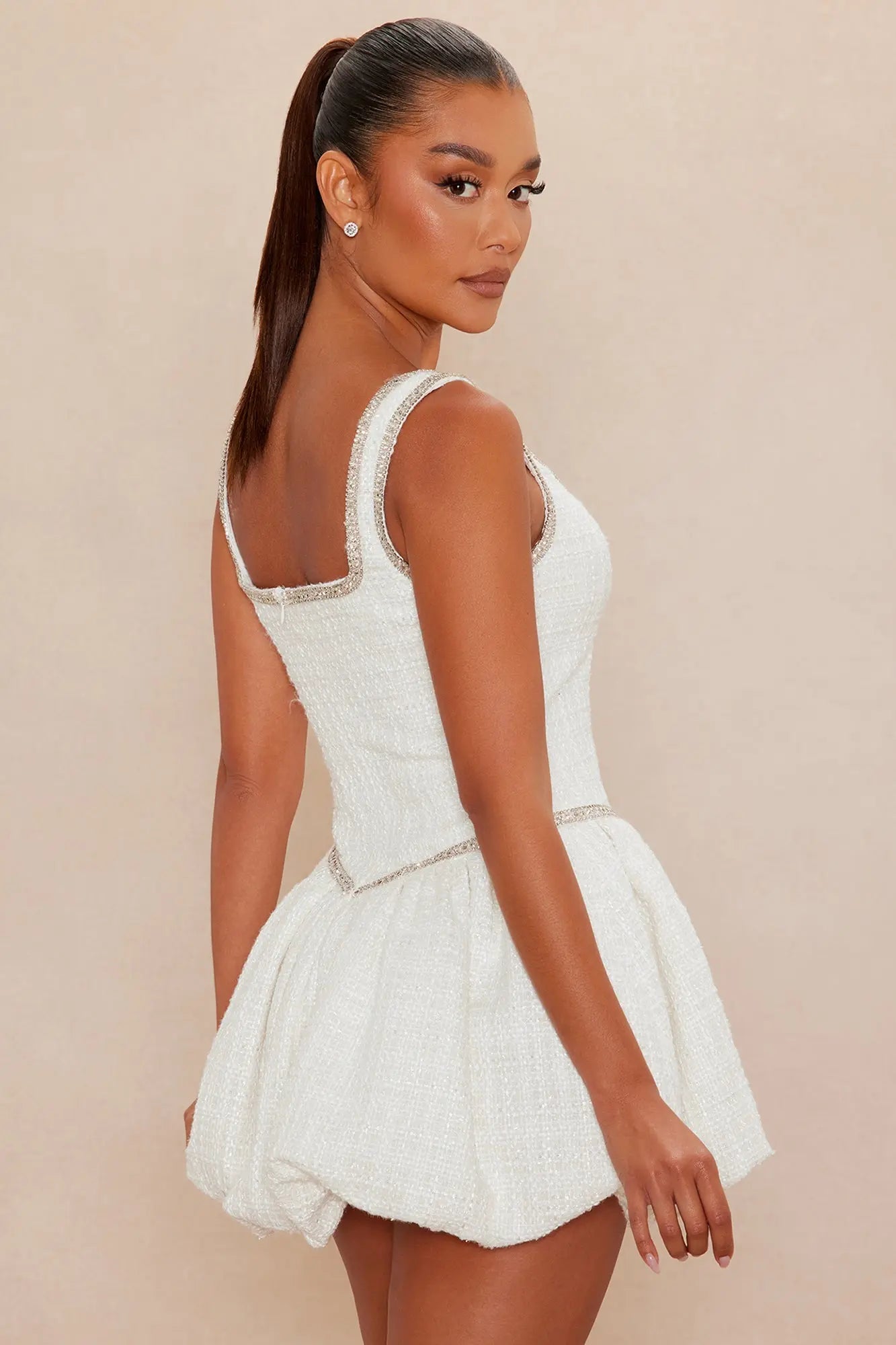 Nancey Bubble Mini Dress - Off White 