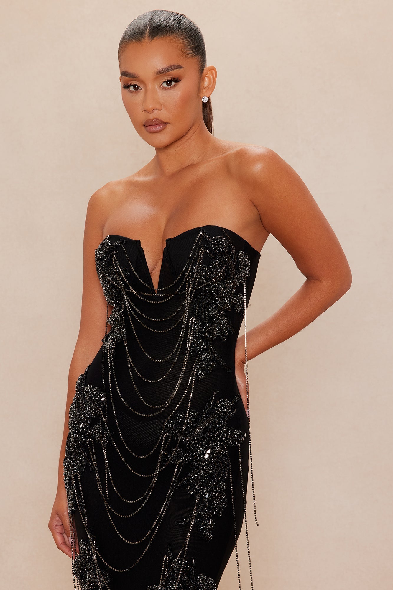 Dripping In Diamonds Embellished Maxi Dress - Black 