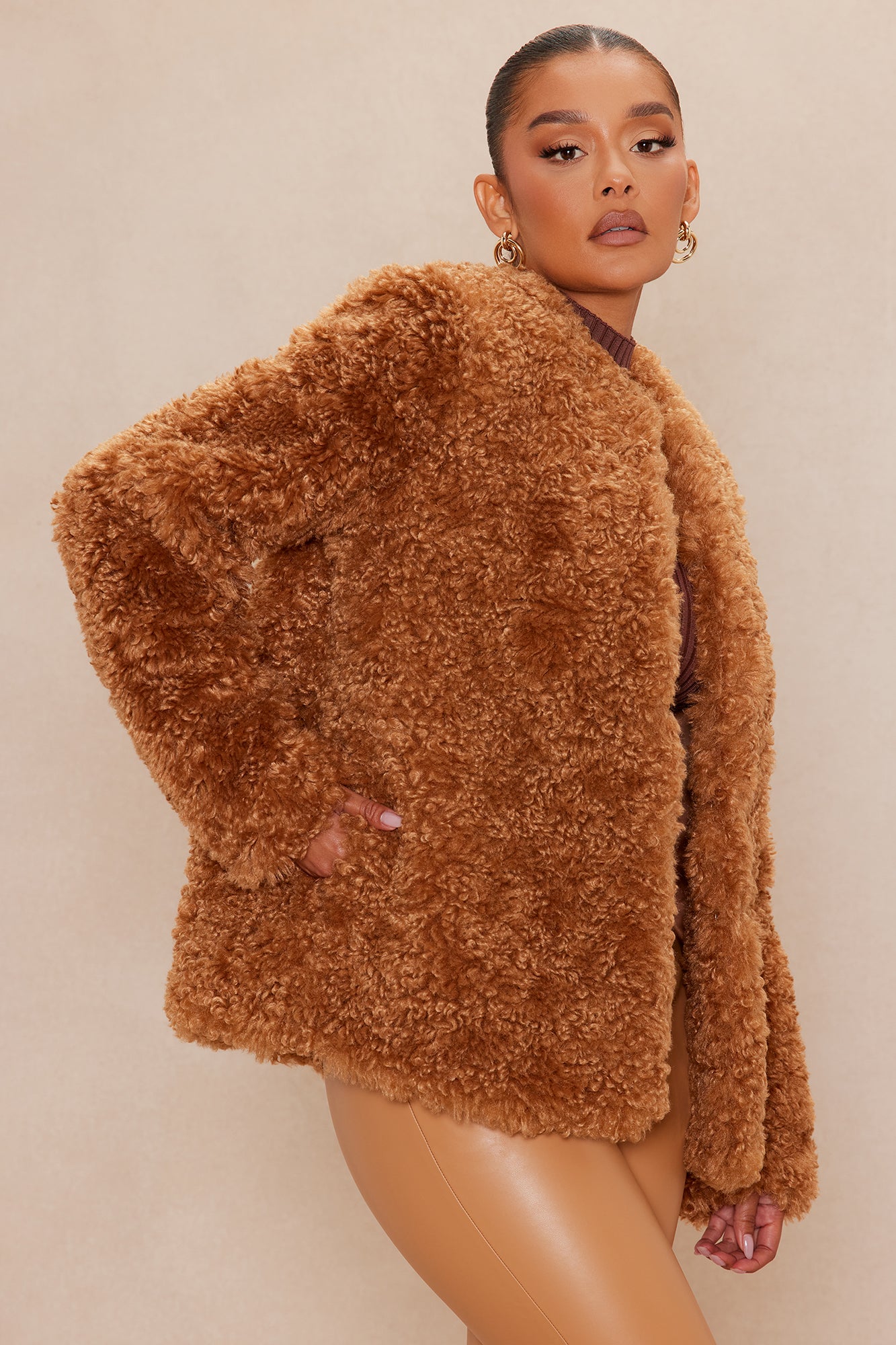 Arden Sherpa Fur Jacket - Camel 
