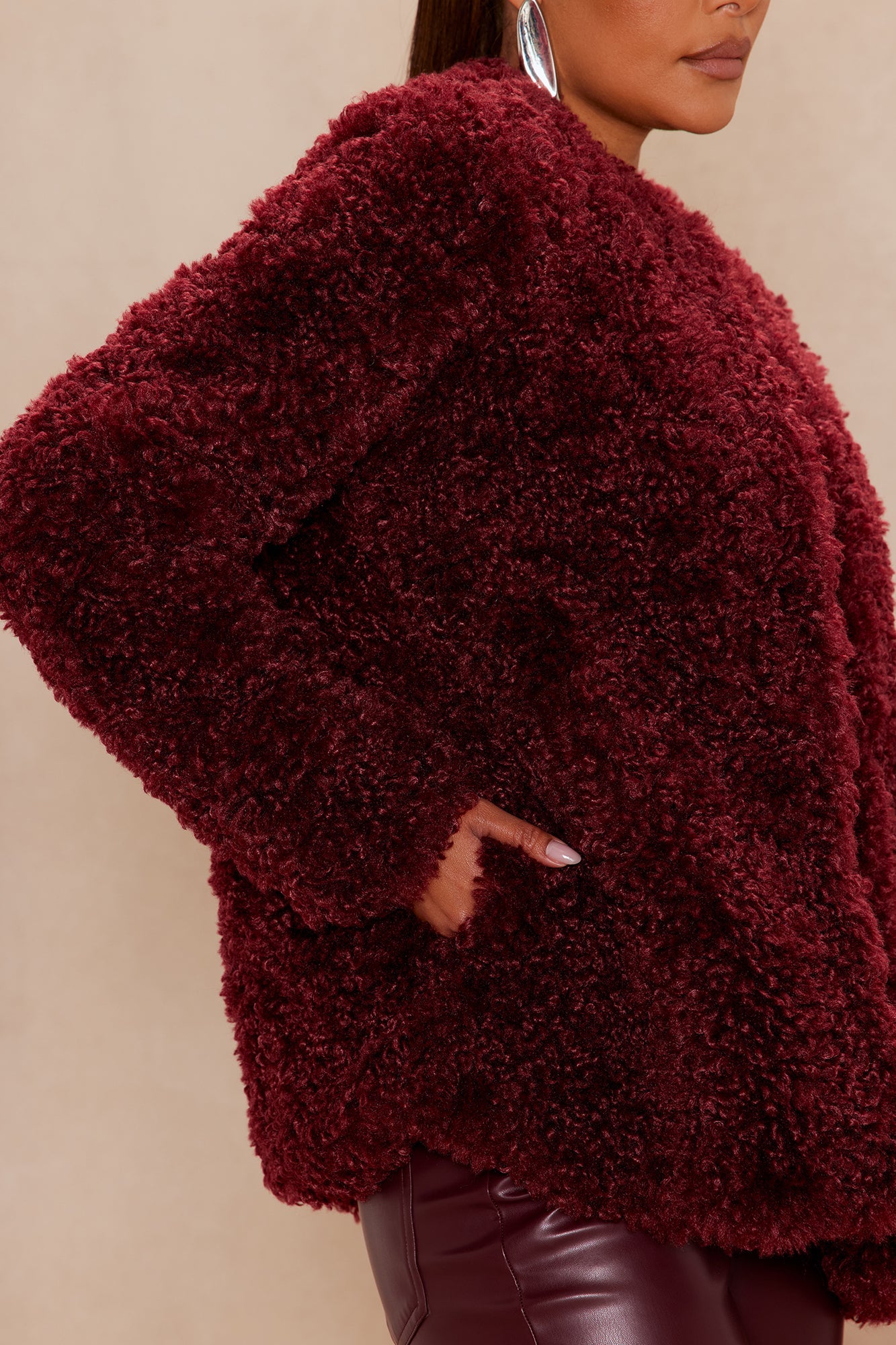 Arden Sherpa Fur Jacket - Burgundy 