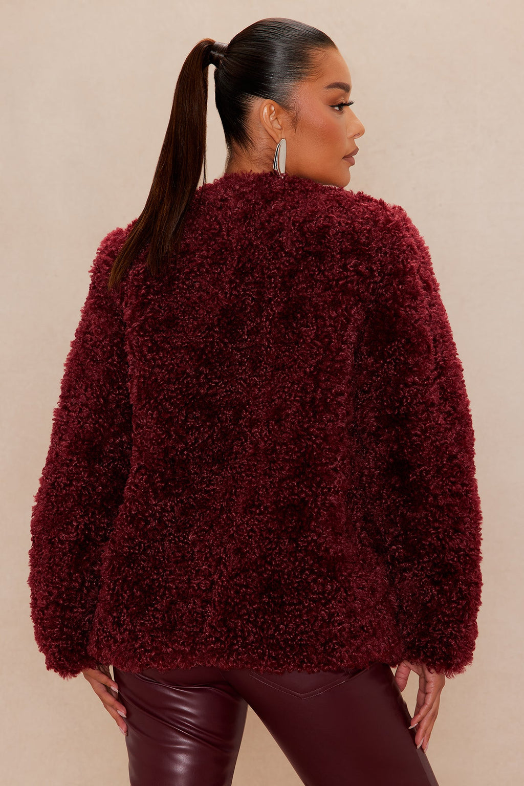 Arden Sherpa Fur Jacket - Burgundy 
