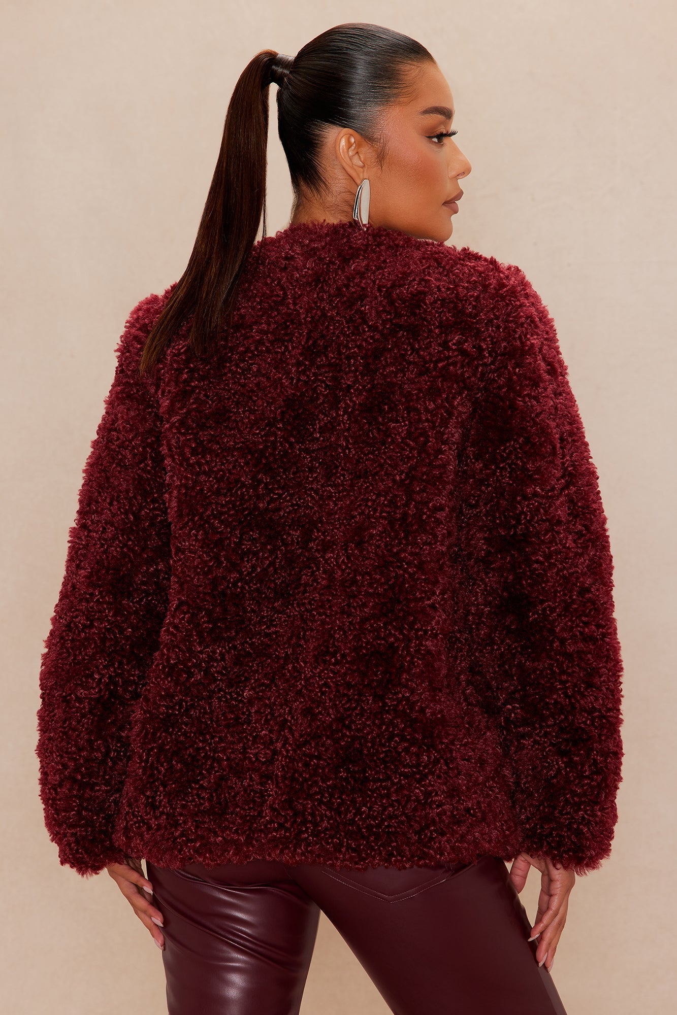 Arden Sherpa Fur Jacket - Burgundy 