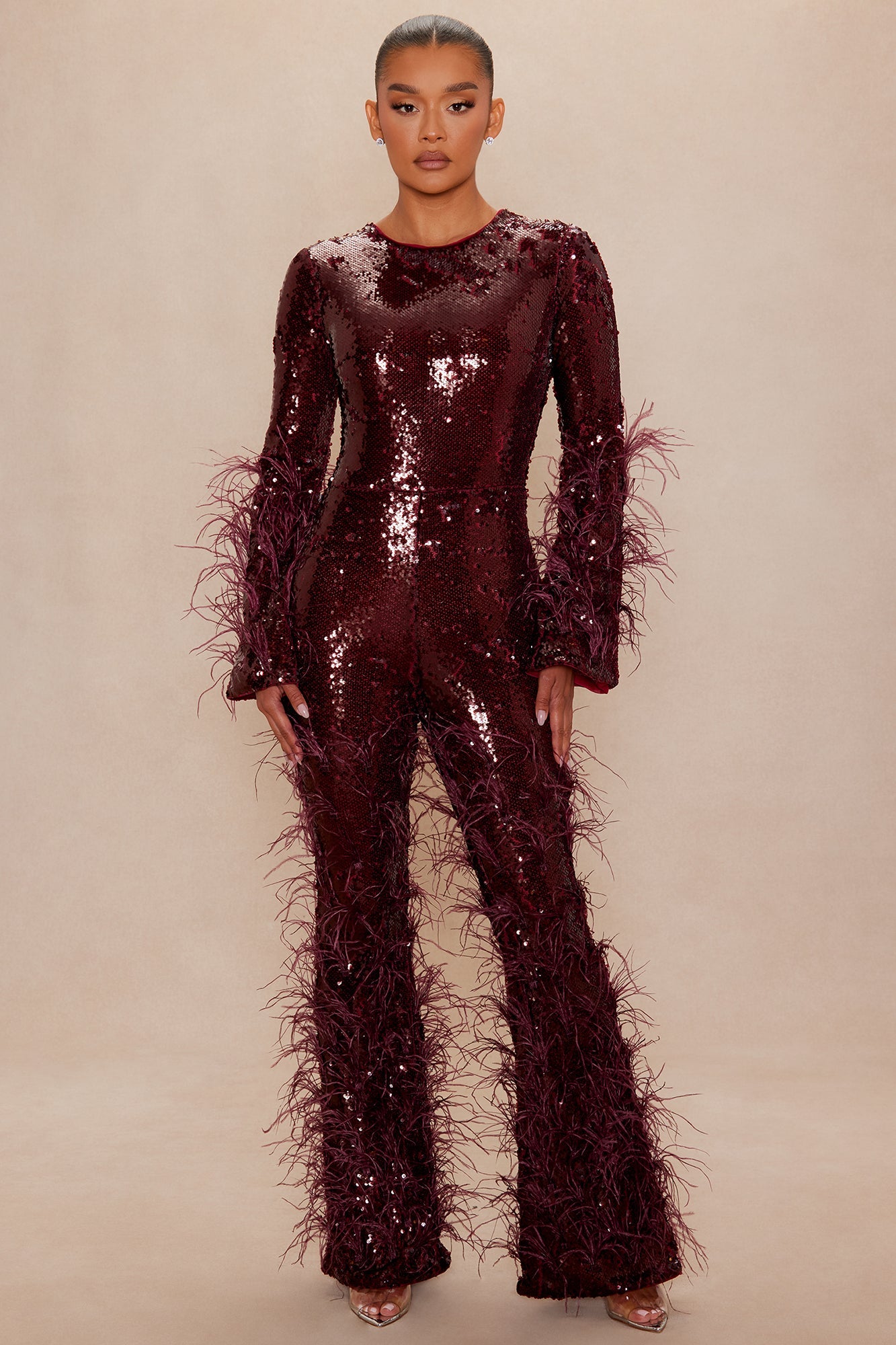 Disco Nights Sequin Jumpsuit - Burgundy