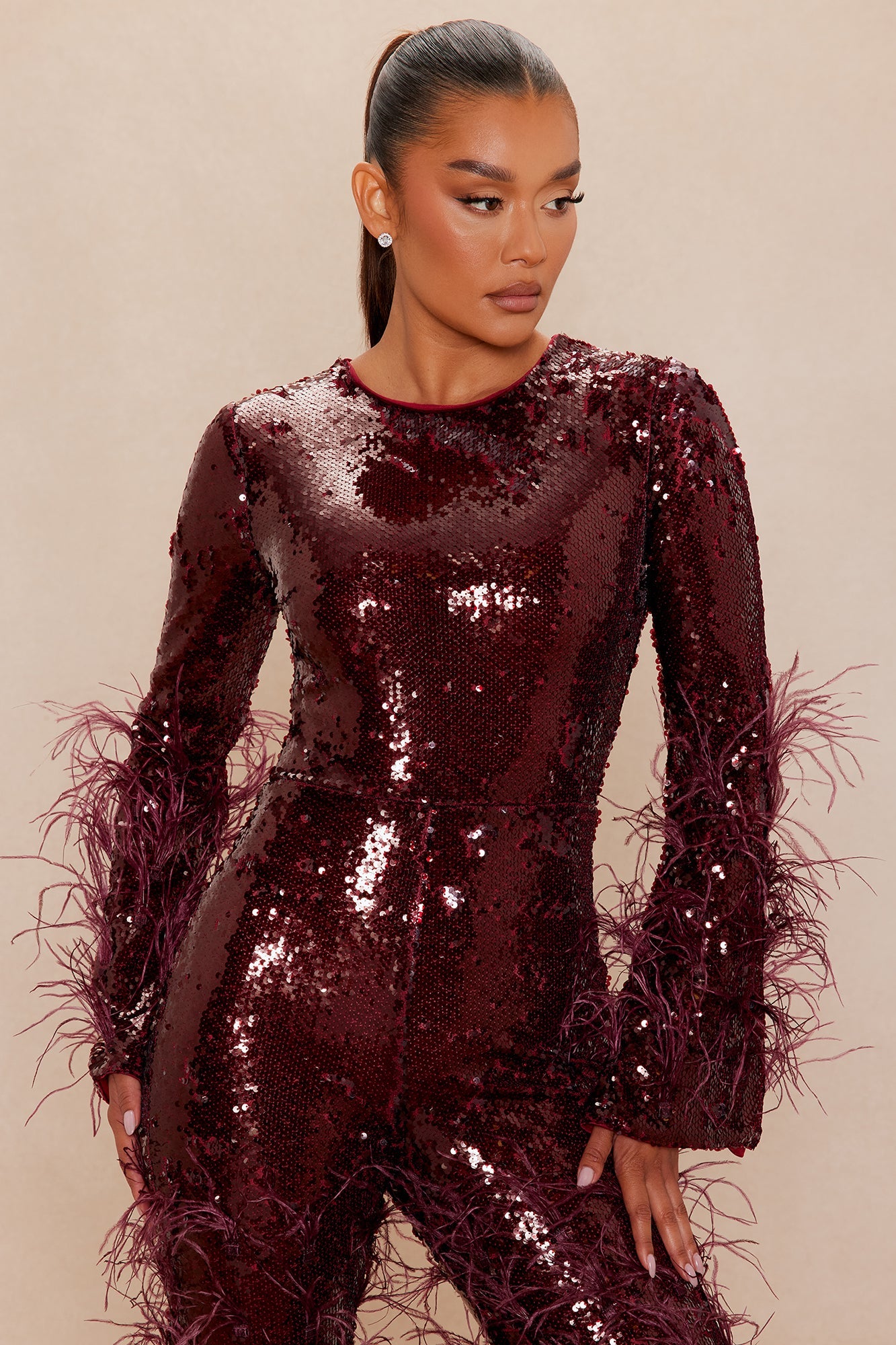Disco Nights Sequin Jumpsuit - Burgundy