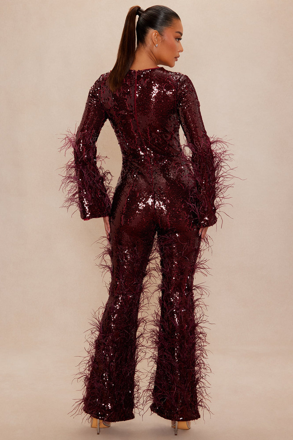Disco Nights Sequin Jumpsuit - Burgundy