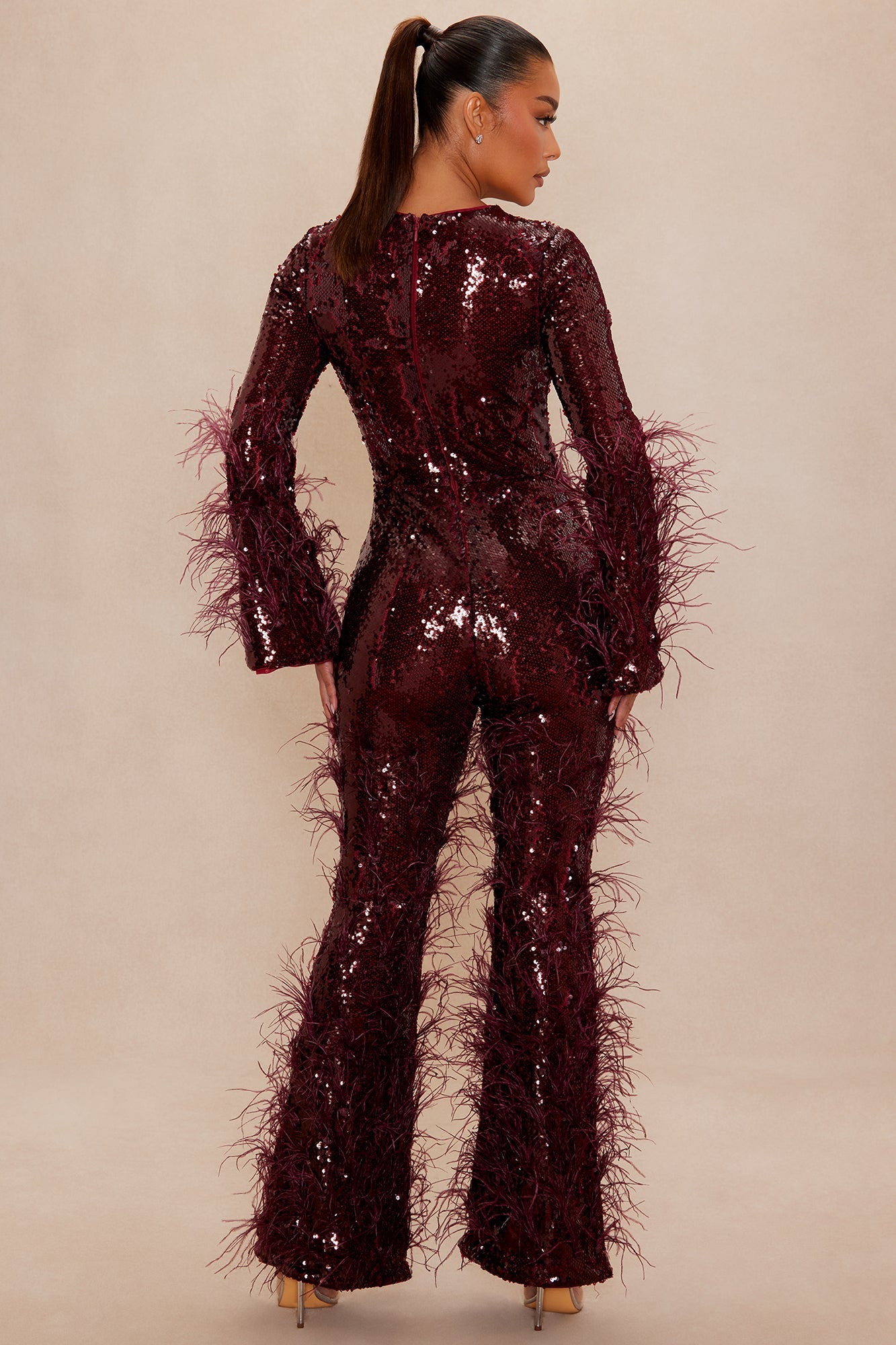 Disco Nights Sequin Jumpsuit - Burgundy