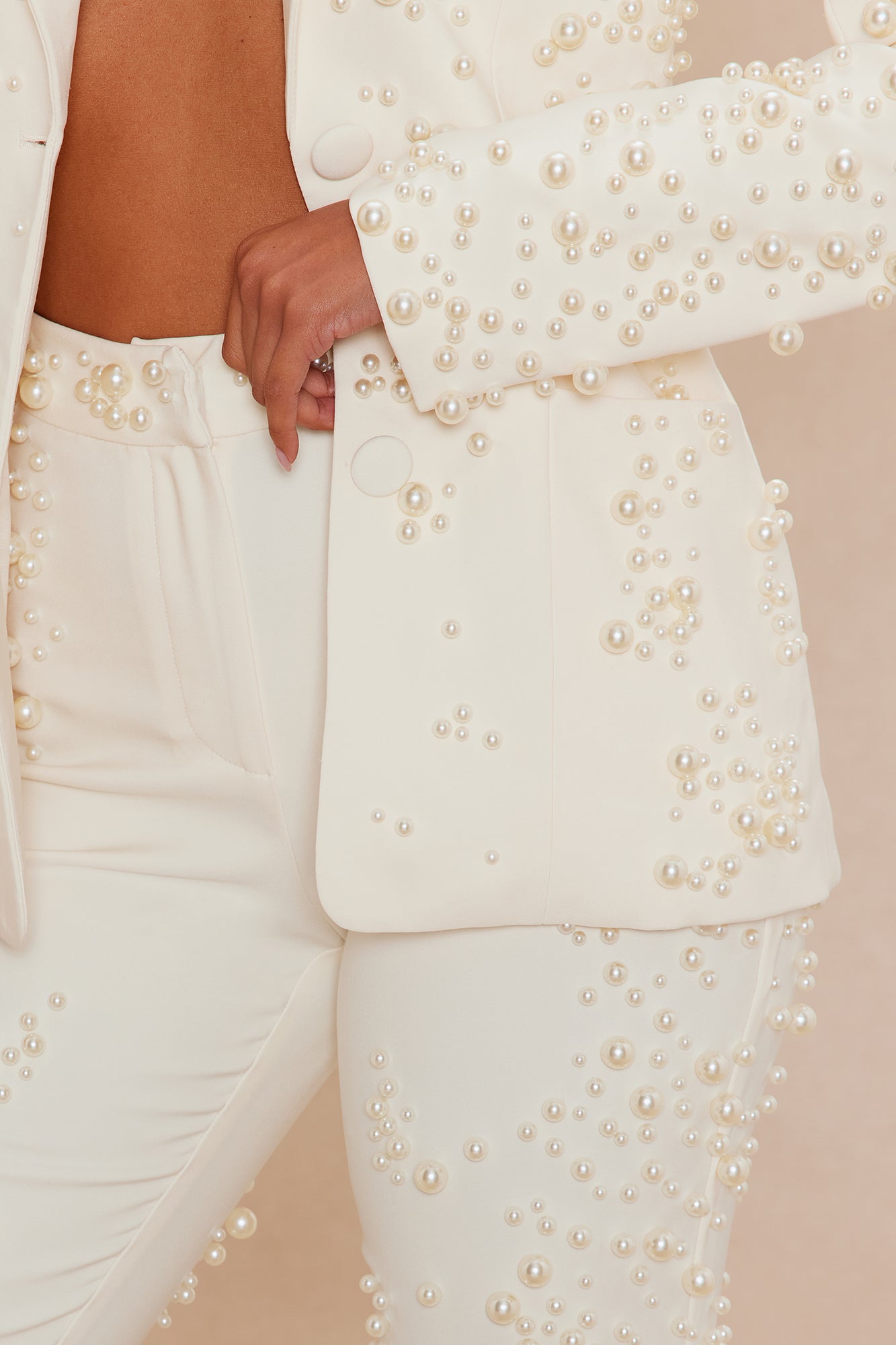 Timeless Touch Pearl Blazer Pant Set - Ivory
