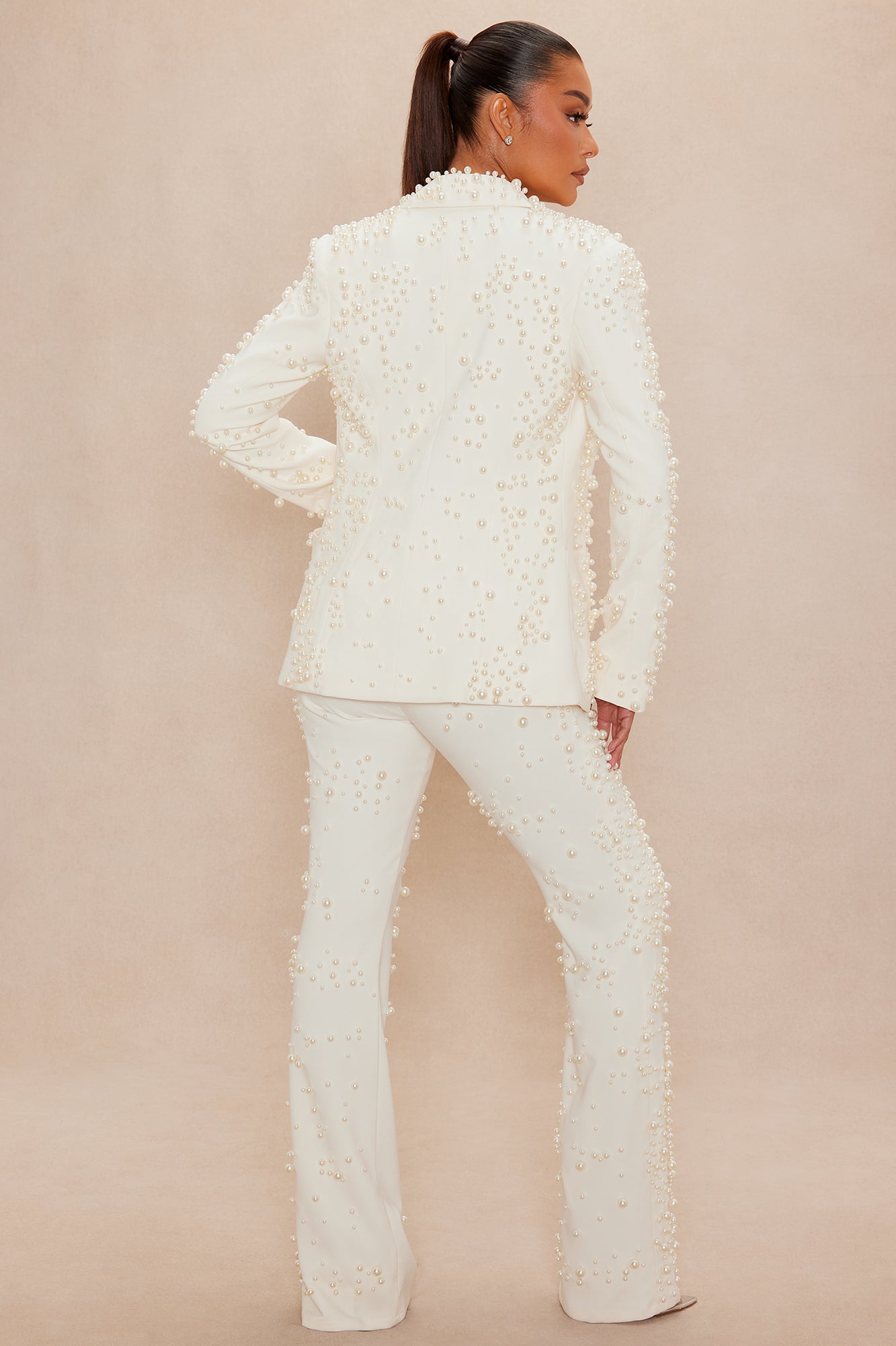Timeless Touch Pearl Blazer Pant Set - Ivory