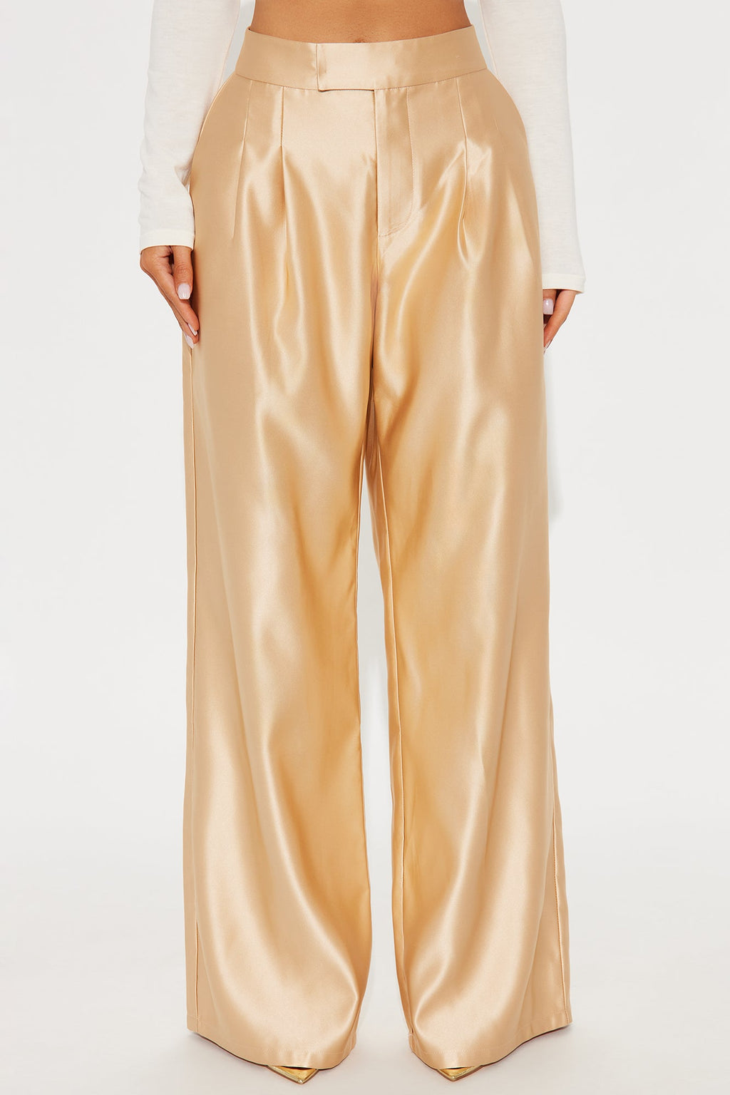 Suite Slay Satin Wide Leg Pant 32″ - Gold