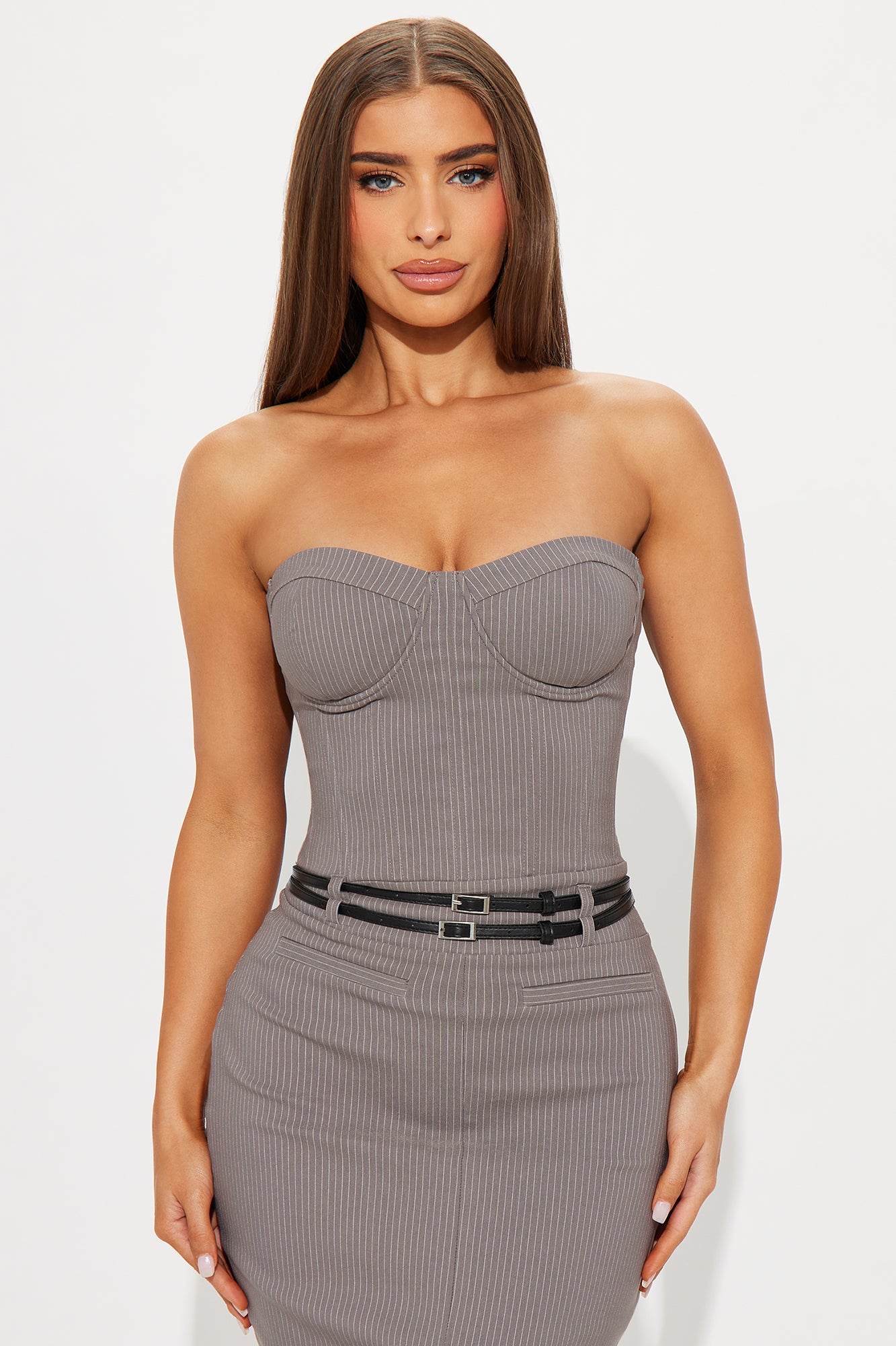 Hayden Pinstripe Maxi Dress - Grey