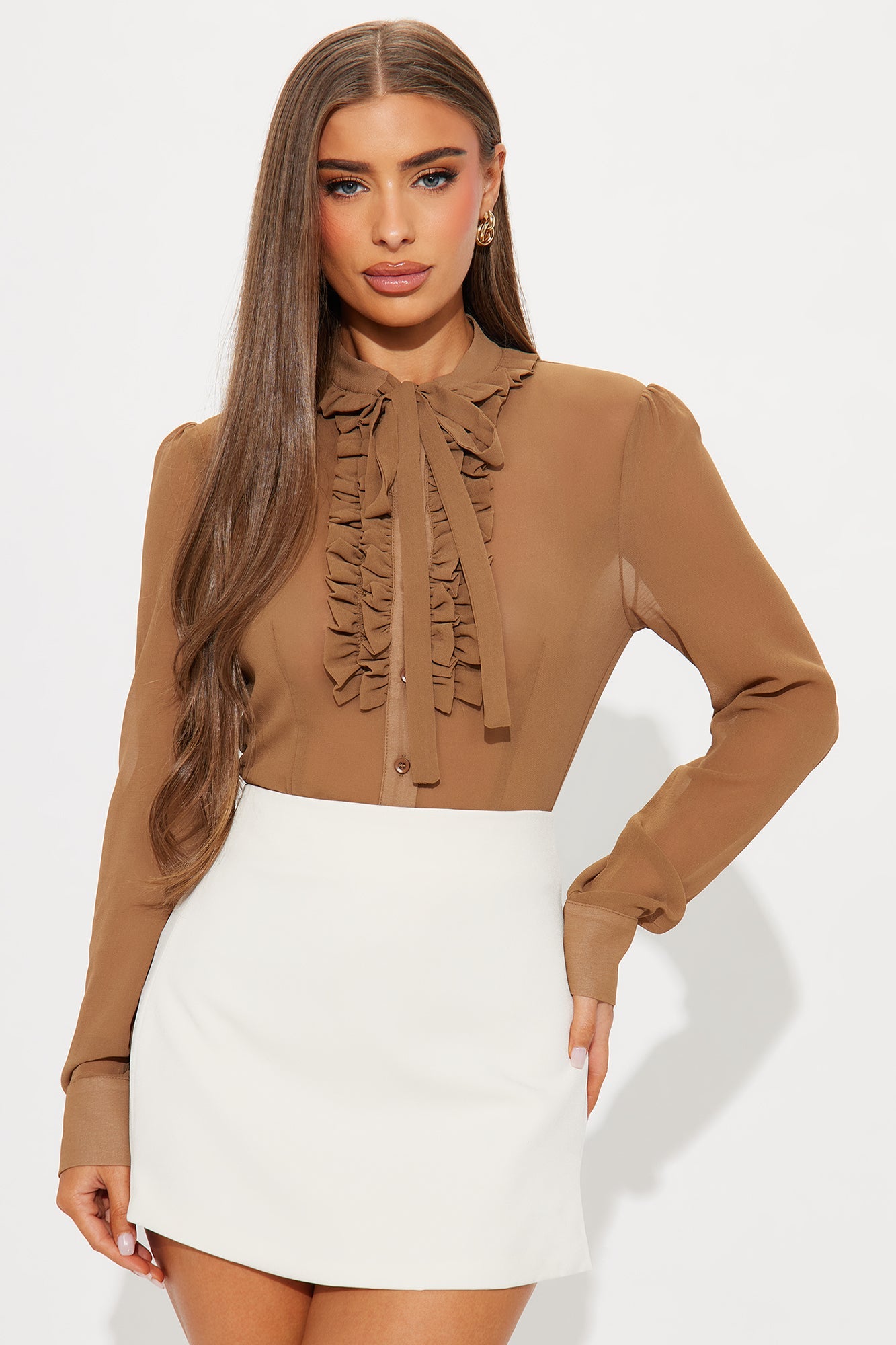 Mishelle Chiffon Bodysuit - Mocha