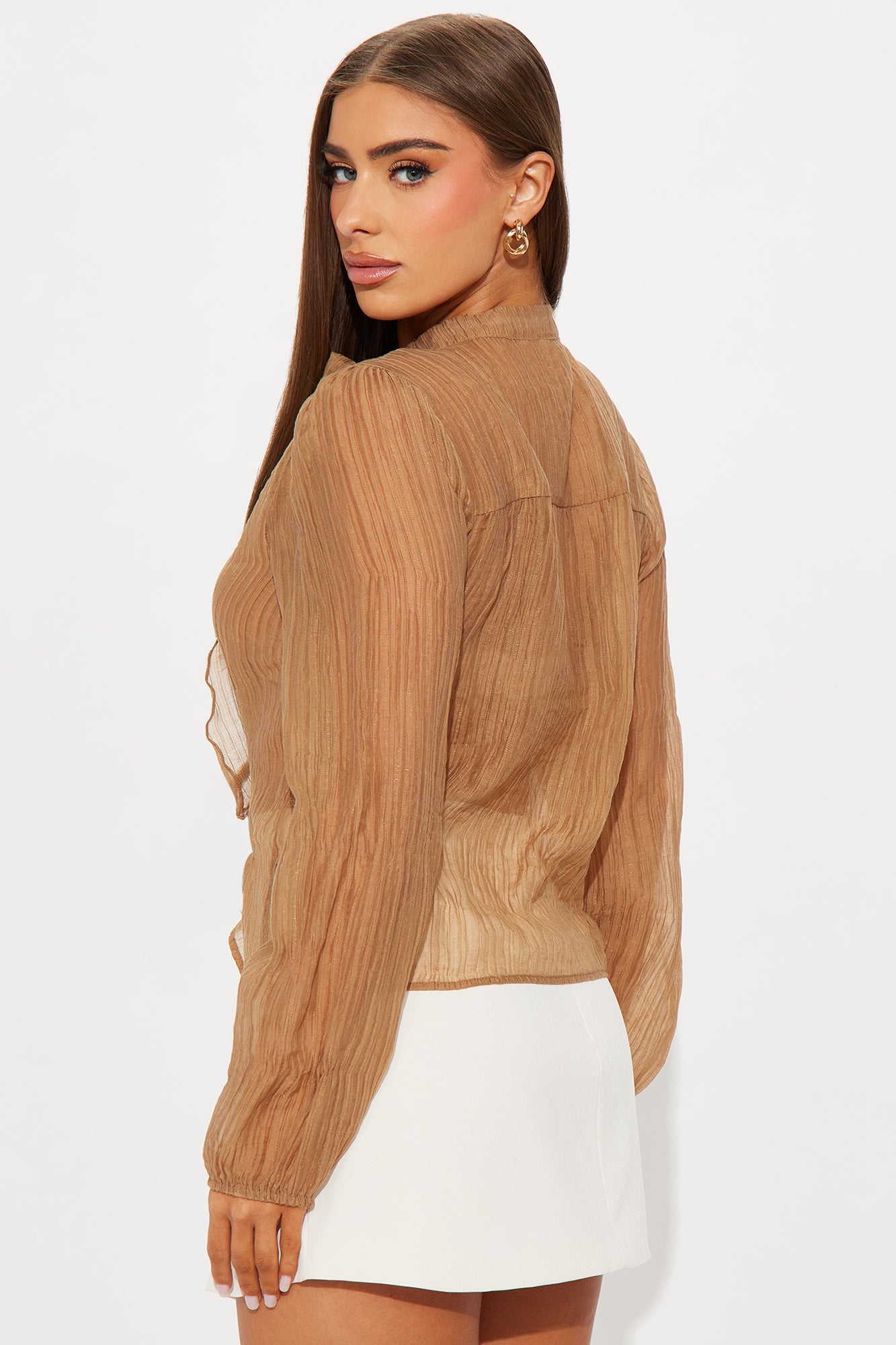 Mesmerize Me Neck Tie Chiffon Blouse - Taupe