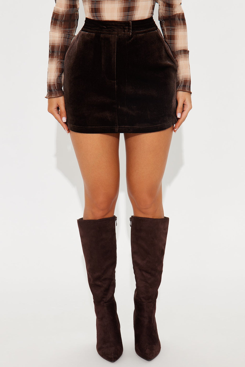 By My Side Velvet Mini Skirt - Chocolate 