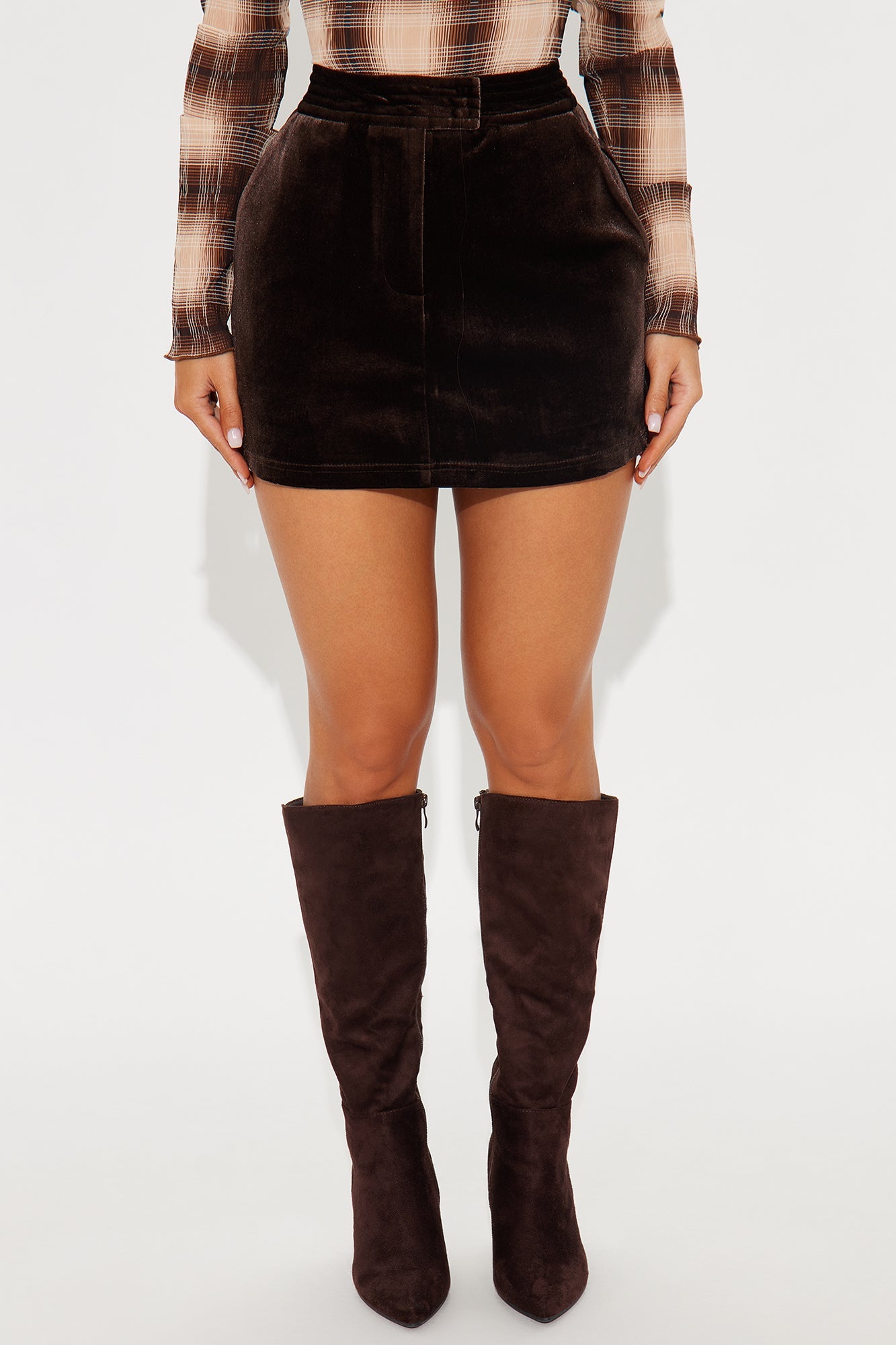 By My Side Velvet Mini Skirt - Chocolate 