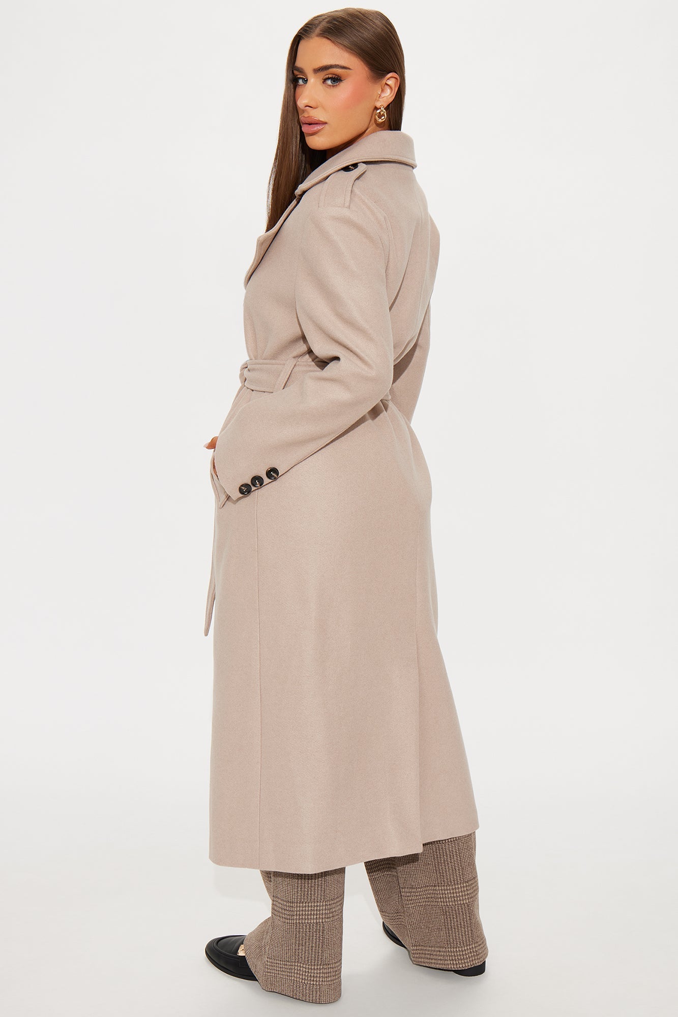 Clocked Out Double Breasted Long Coat - Taupe 