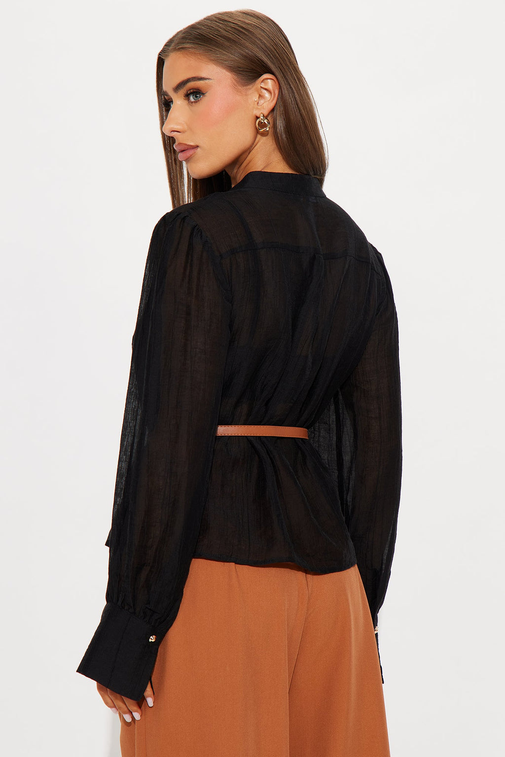Helena Pleated Belted Shirt - Black