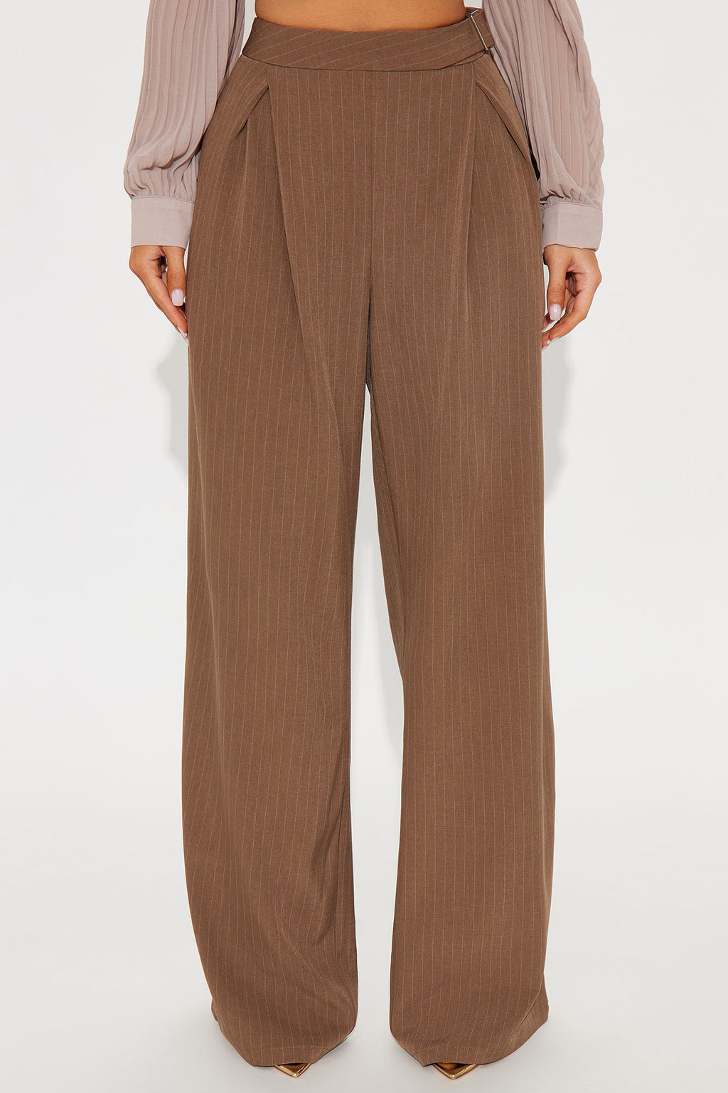 Alrina Crepe Woven Pinstripe Trouser Pant 33 - Mocha/combo 
