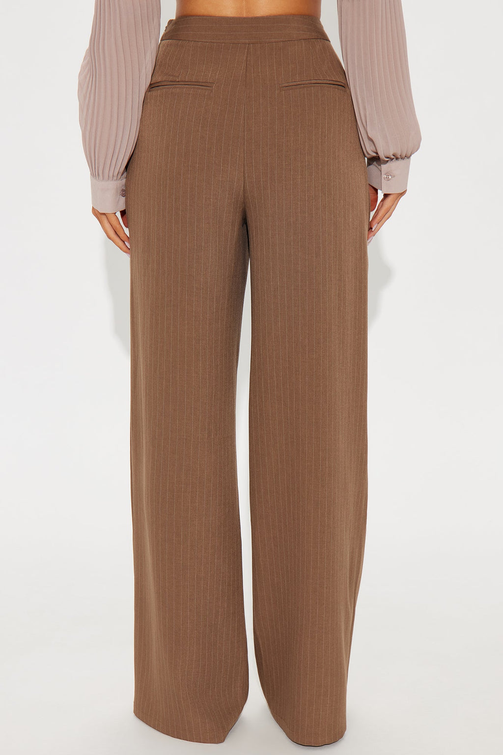 Alrina Crepe Woven Pinstripe Trouser Pant 33 - Mocha/combo 