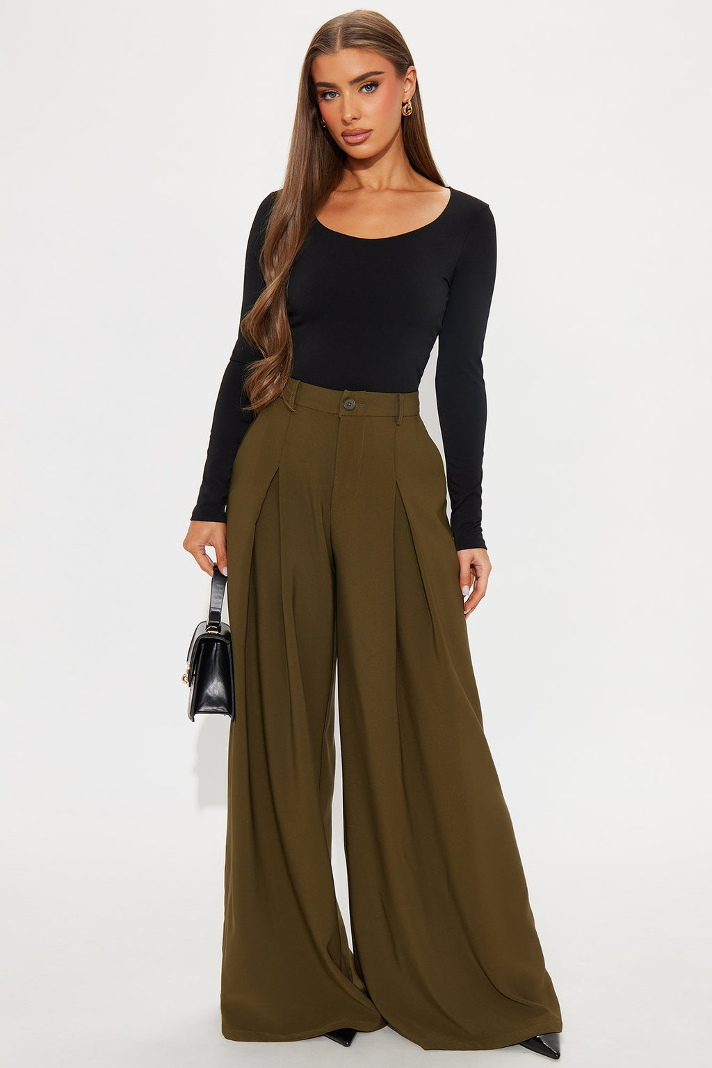 Karianna Crepe Woven Wide Leg Pant 33 - Olive