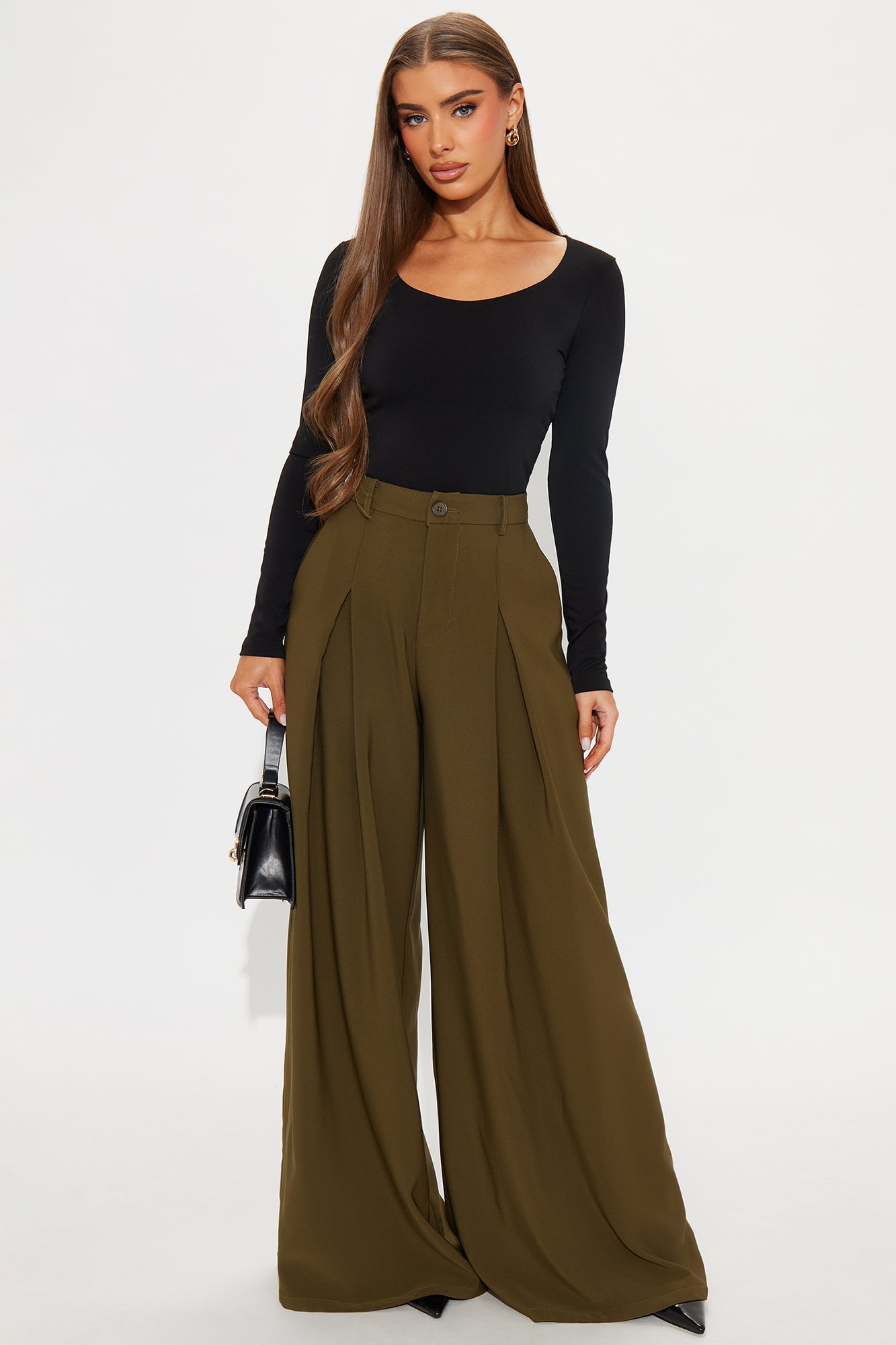 Karianna Crepe Woven Wide Leg Pant 33 - Olive