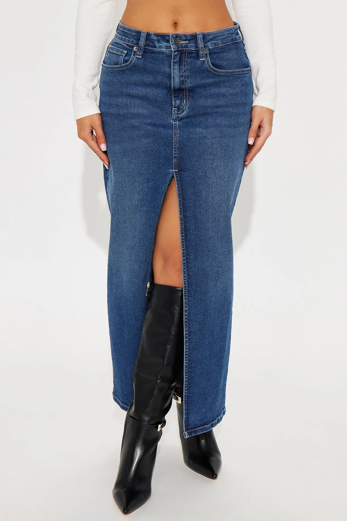 Nicole Denim Maxi Skirt - Dark Wash 