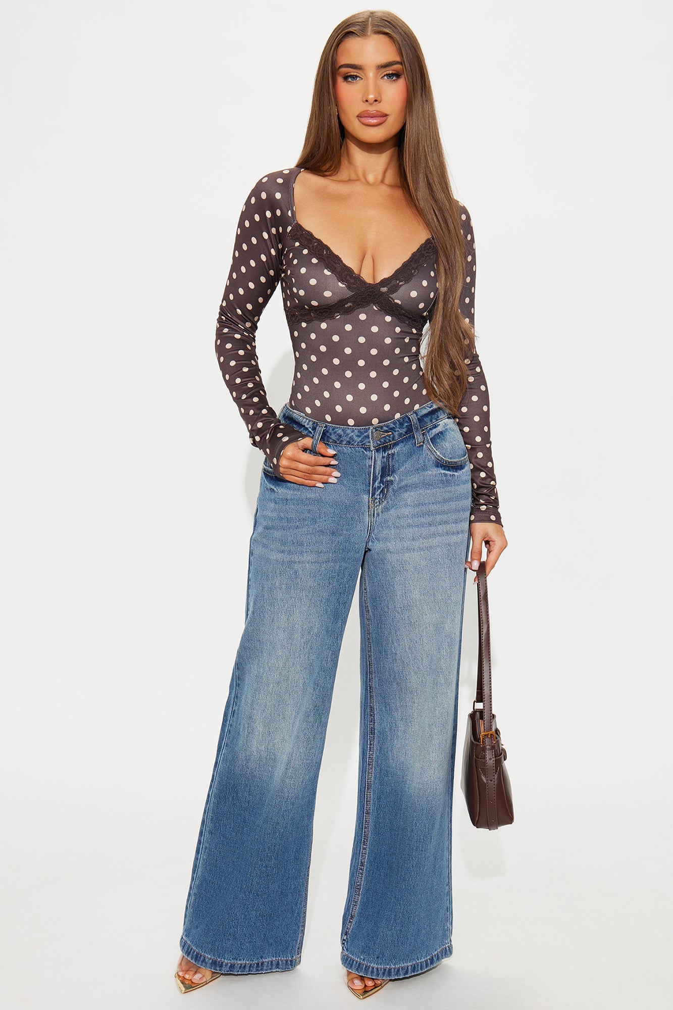 Alodia Polka Dot Bodysuit - Brown/combo