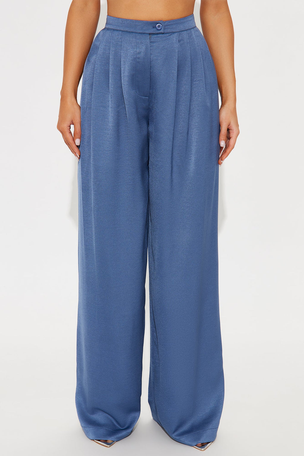 Stella Satin Wide Leg Trouser Pant 33 - Blue