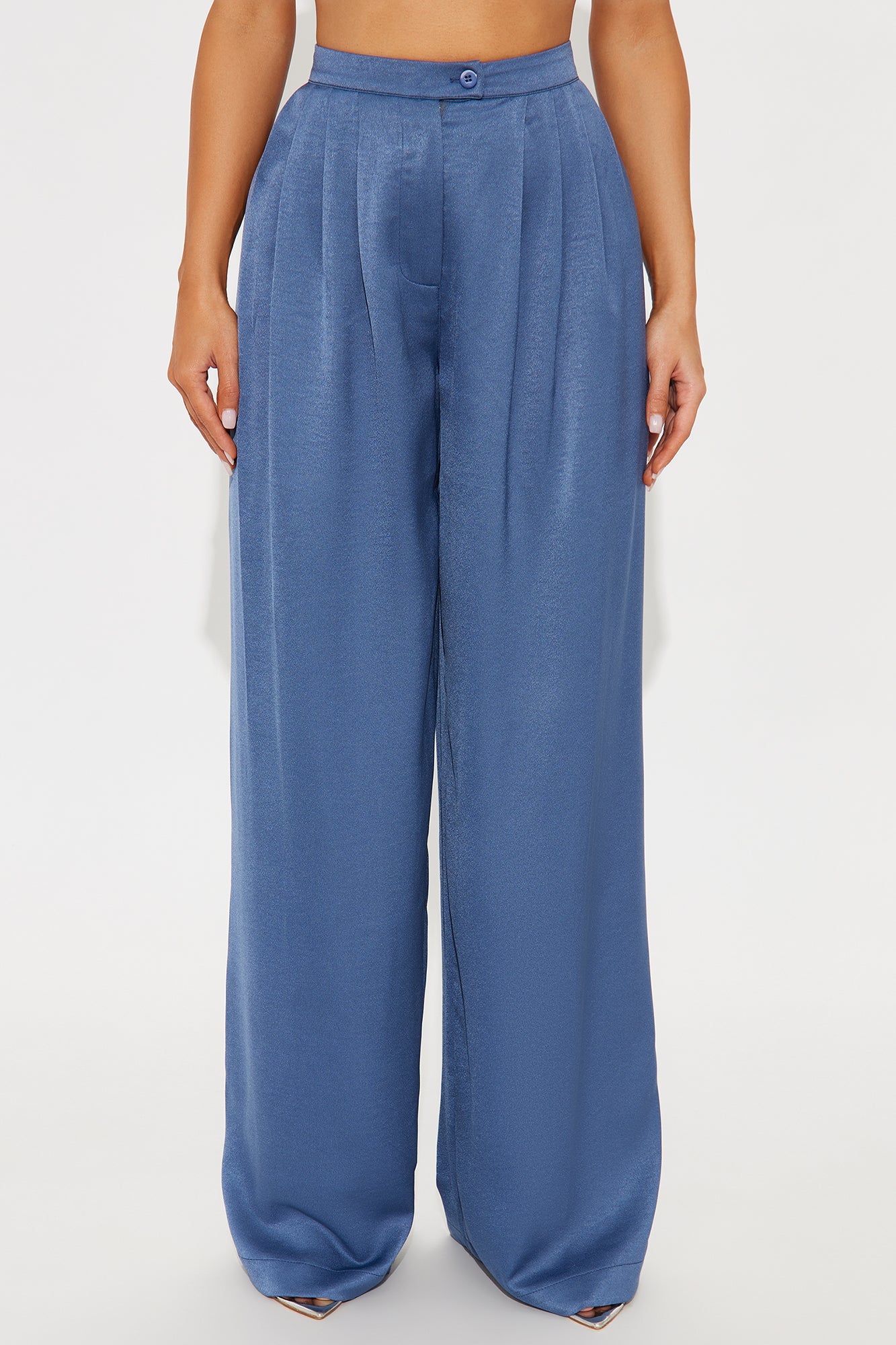 Stella Satin Wide Leg Trouser Pant 33 - Blue
