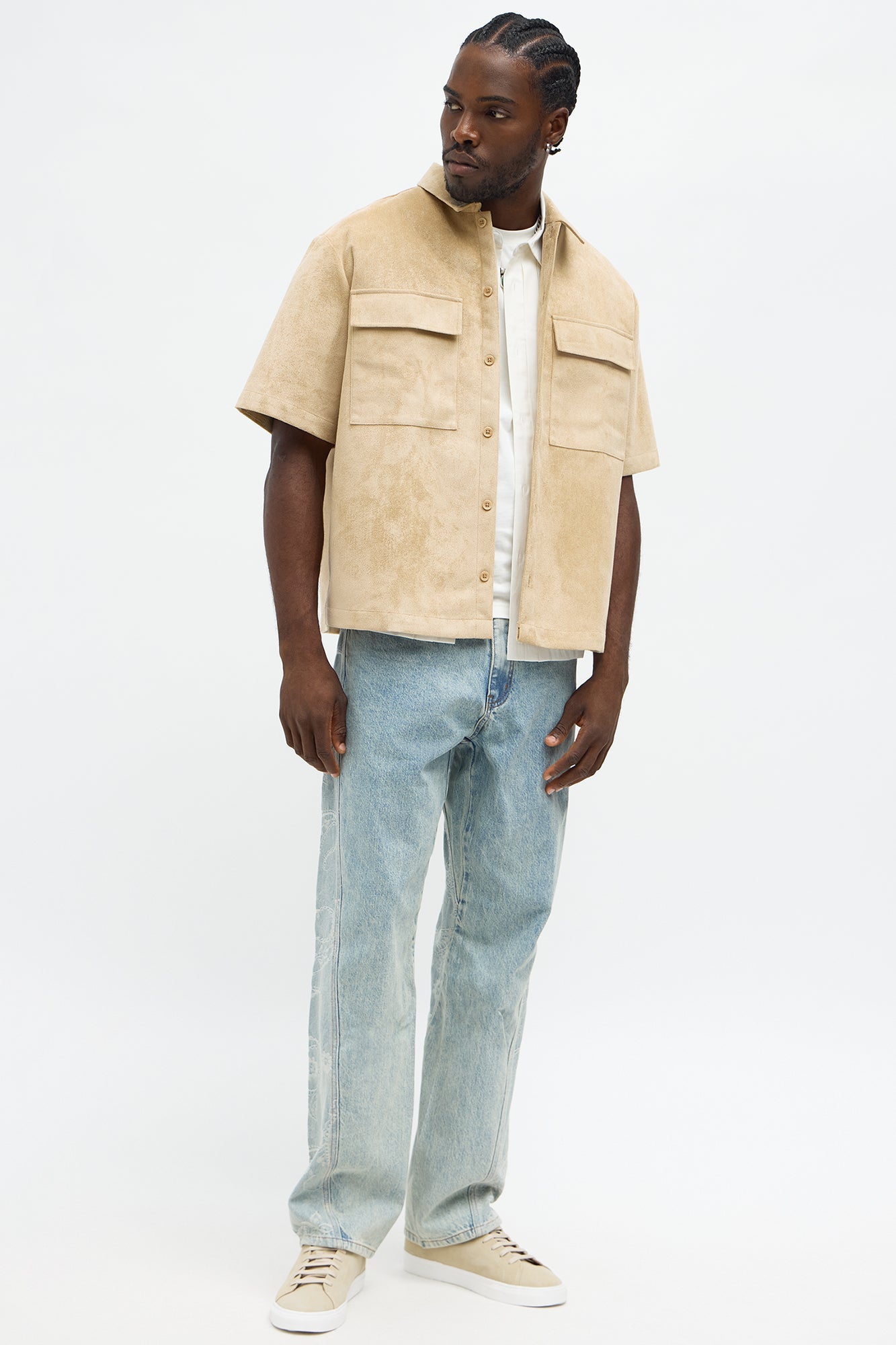Relaxed Brushed Double Pocket Button Up Shirt - Tan