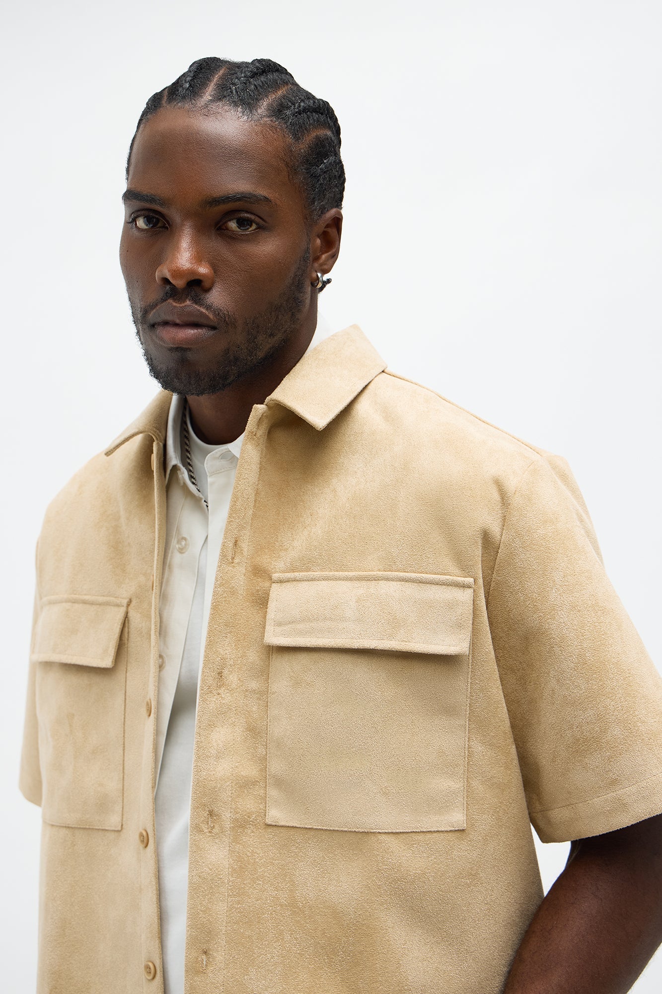 Relaxed Brushed Double Pocket Button Up Shirt - Tan