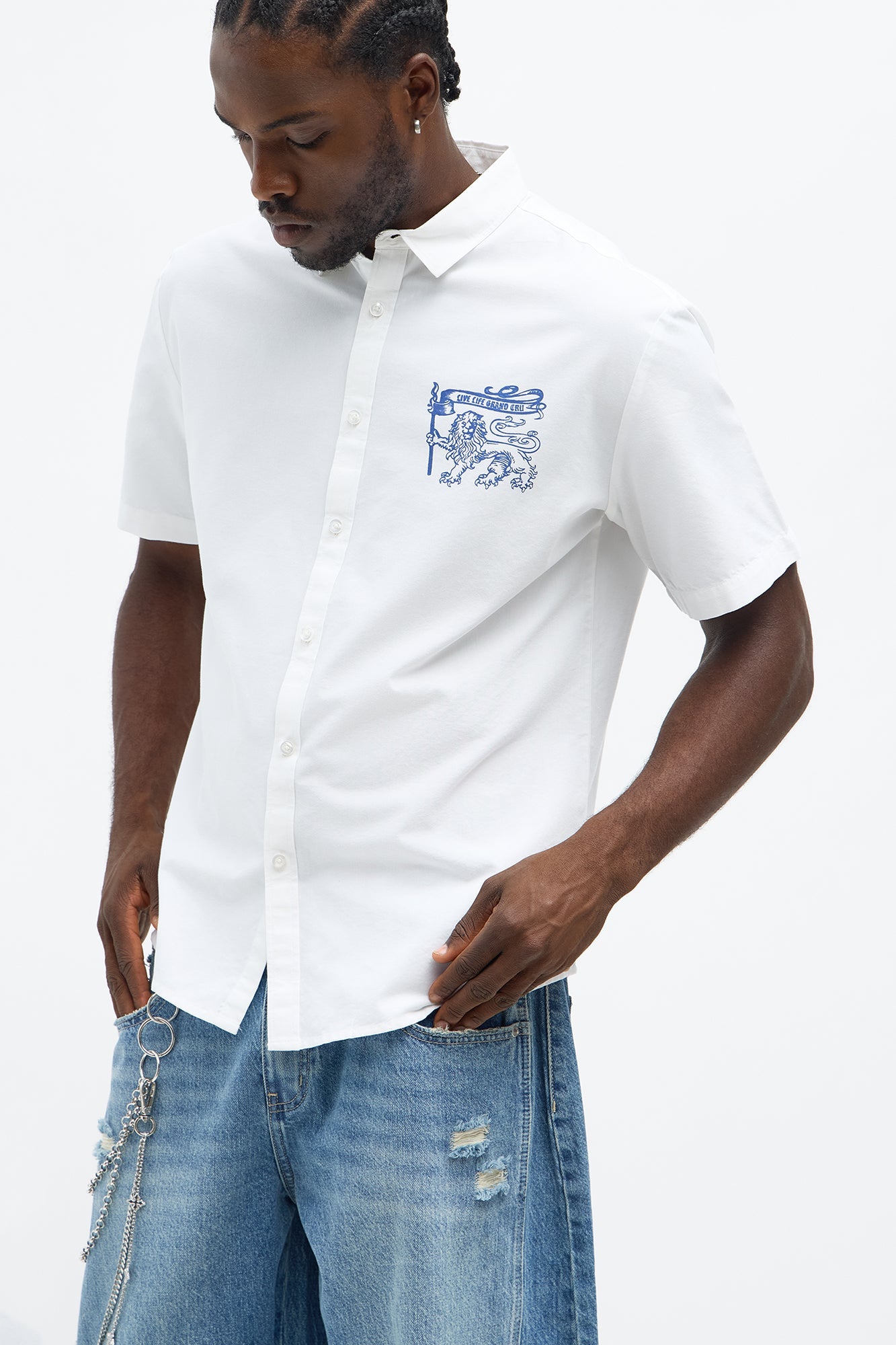 Relaxed Grand Cut Short Sleeve Button up - White