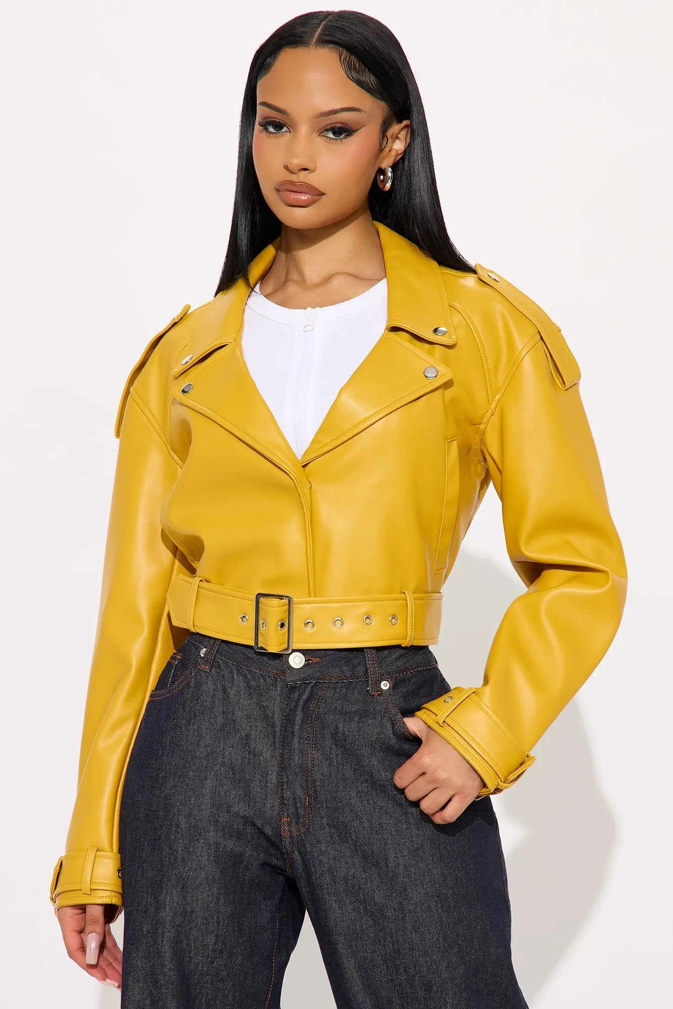 Fast Lane Faux Leather Moto Jacket - Mustard 